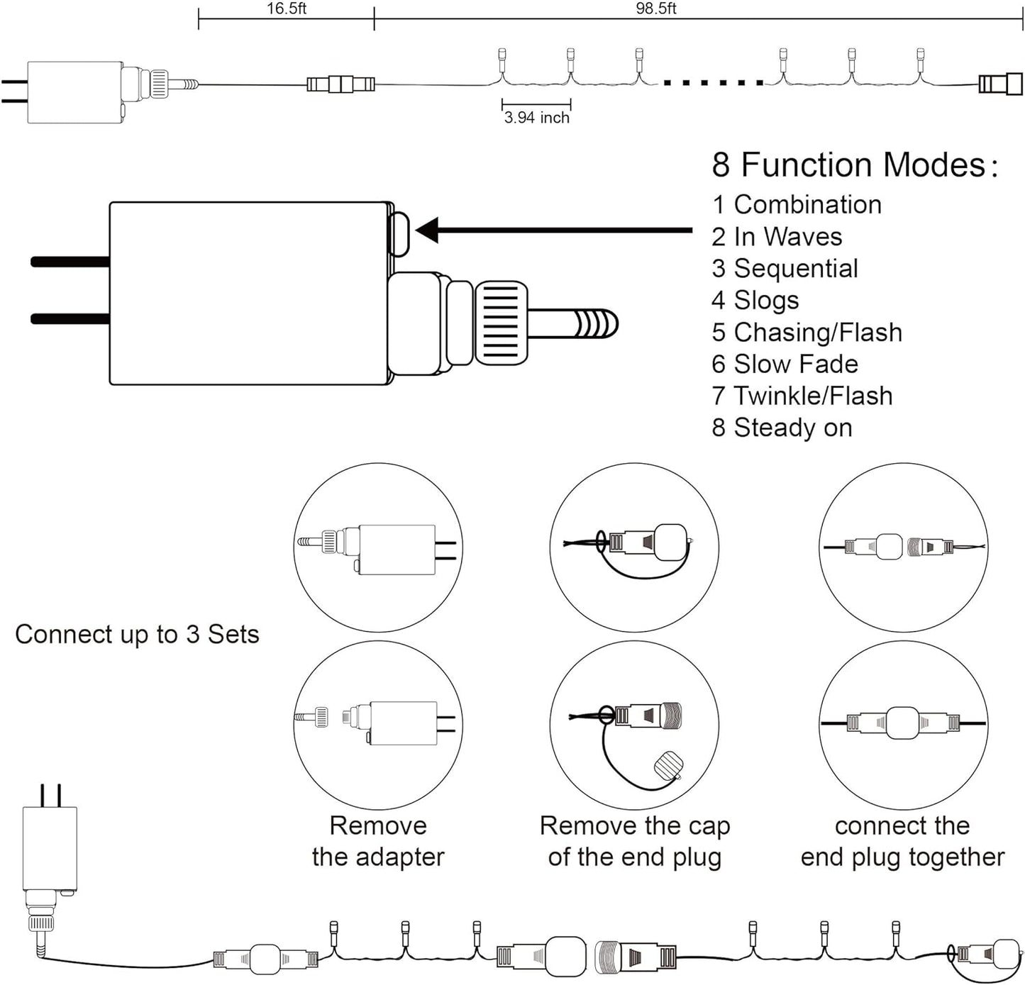 LJLNION 300 LED String Lights Outdoor Indoor, Extra Long 98.5FT Christmas Lights, 8 Lighting Modes, Plug in Waterproof Fairy Lights for Wedding Party Bedroom Decorations (Multicolor)