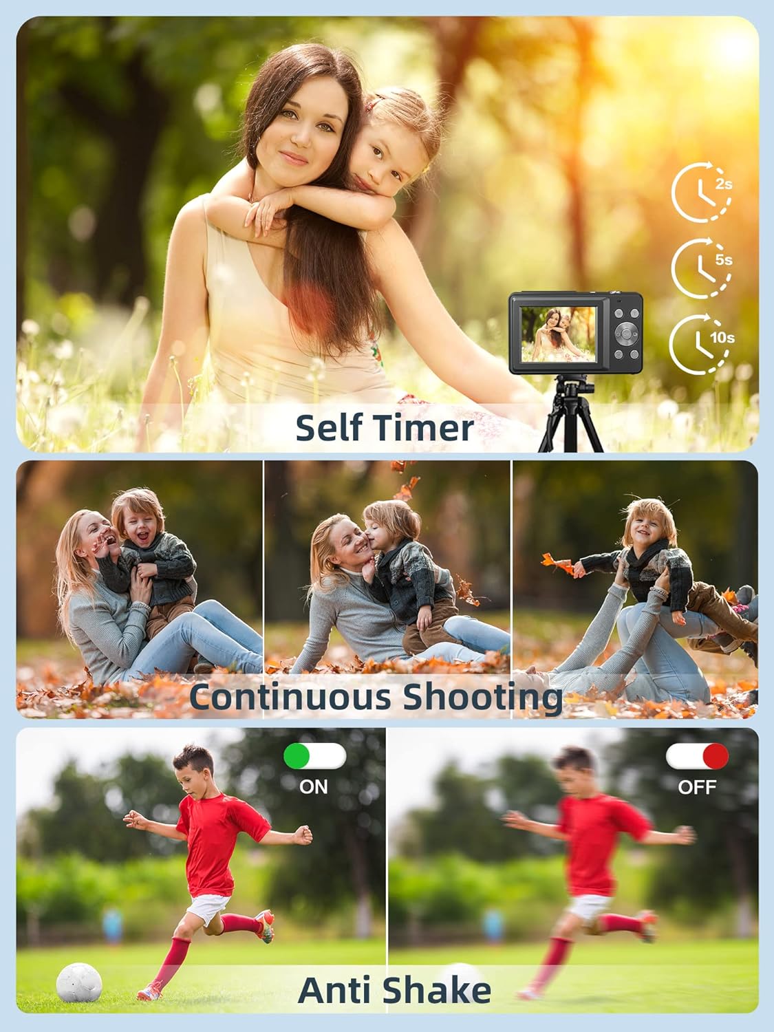 Small Digital 44MP Point and Shoot Compact Camera with 32GB SD Card, Two Batteries, Lanyard, FHD 1080P, 16X Zoom for Kids Boys Girls, Black