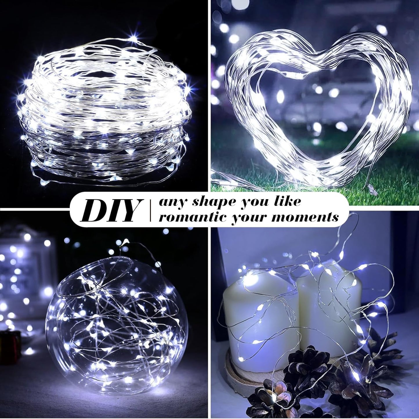 ZGWJ 100 Pack Fairy Lights Battery Operated, 7ft 20 Mini LED Fairy String Lights Silver Wire 4 Modes for DIY, Parties, Wedding, Bedroom, Halloween Christmas Decoration White
