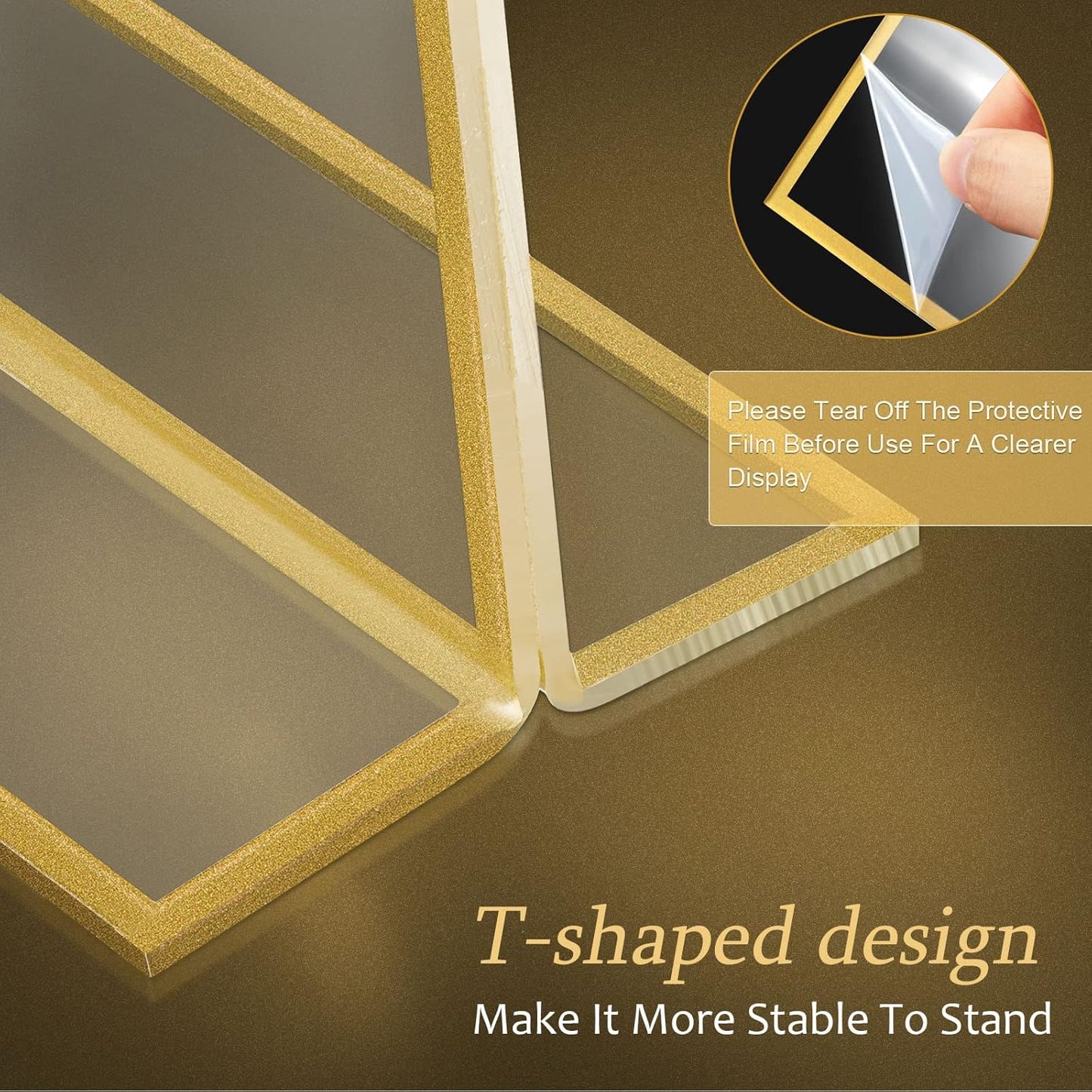 Hoteam 30 Pack 5 x 7 Clear Acrylic Sign Holder with Gold Borders, Gold Picture Frame, Double Sided Wedding Table Number, Acrylic Menu Stands for Wedding Table, Restaurant Sign, Photos