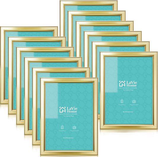 LaVie Home 5x7 Picture Frames (12 Pack, Gold) Simple Designed Photo Frame with High Definition Glass for Wall Mount & Table Top Display, Set of 12 Classic Collection