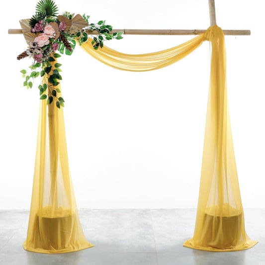 VDS Pack of 2 Panel (30 Inch X 20 Feet) Wedding Arch Draping Fabric Sheer Chiffon Fabric Drapery for Wedding Ceremony Reception Swag Backdrop Canopy Chuppah ARBO Altars Decoration (Gold)