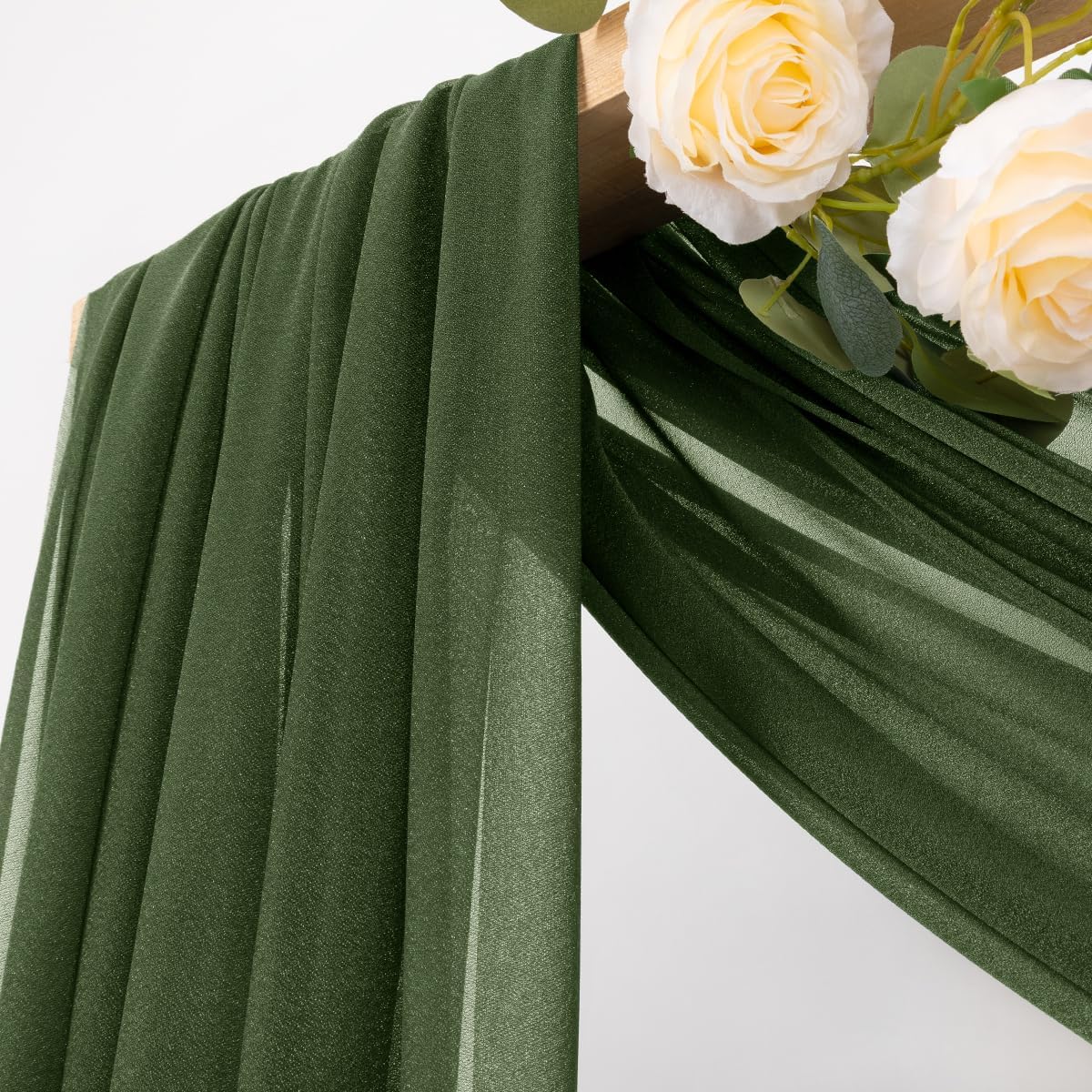 MLMC Olive Green Wedding Arch Draping Fabric 2 Panels 29" x 20 FT Extra Long Gauze Drapes Sheer Backdrop Curtains 6.6 Yards Outdoor Drapery Panels for Wedding Ceremony Party Ceiling Decoration