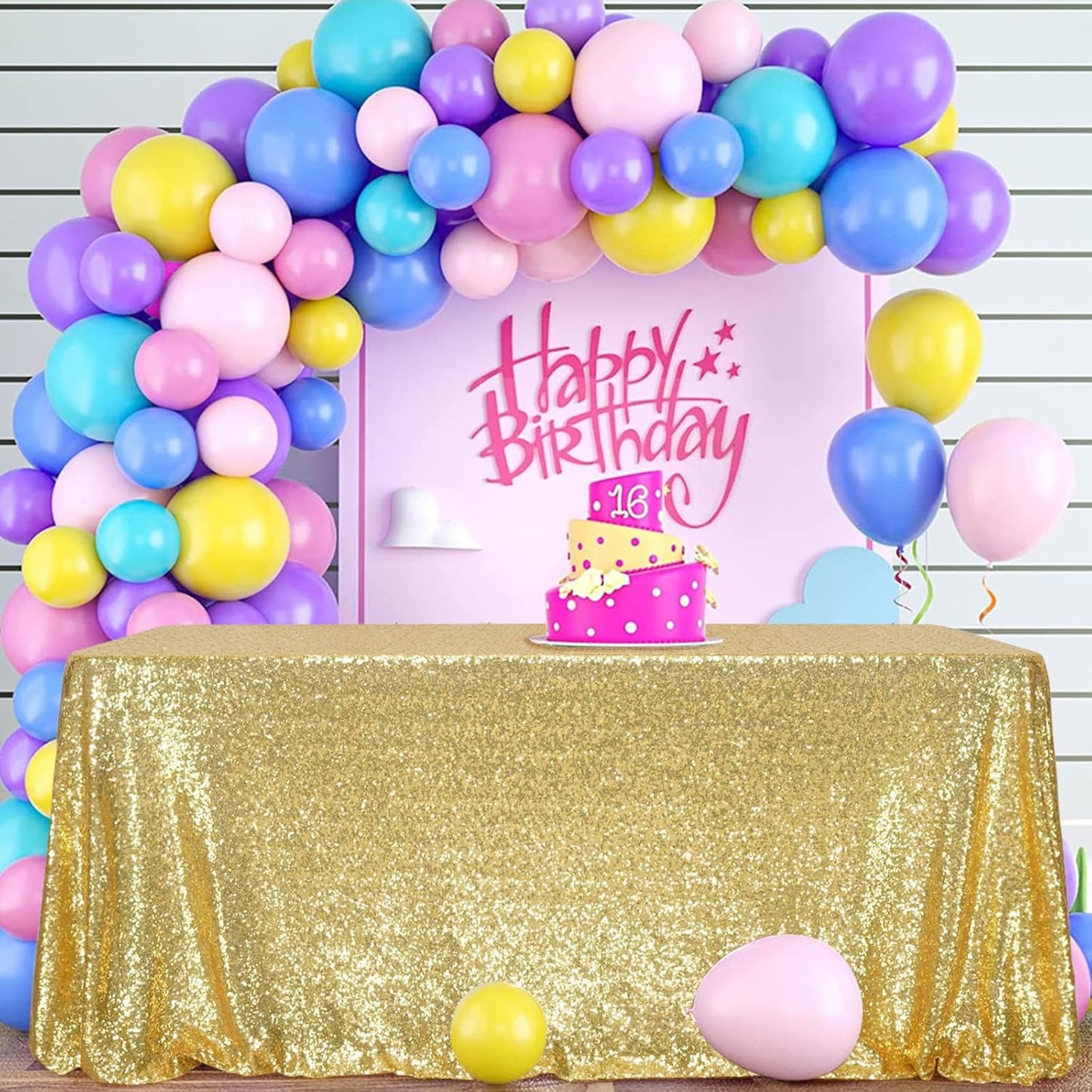 SquarePie Sequin Tablecloth 90 x 132 Inch Gold Sparkly Table Cloth for Wedding Party