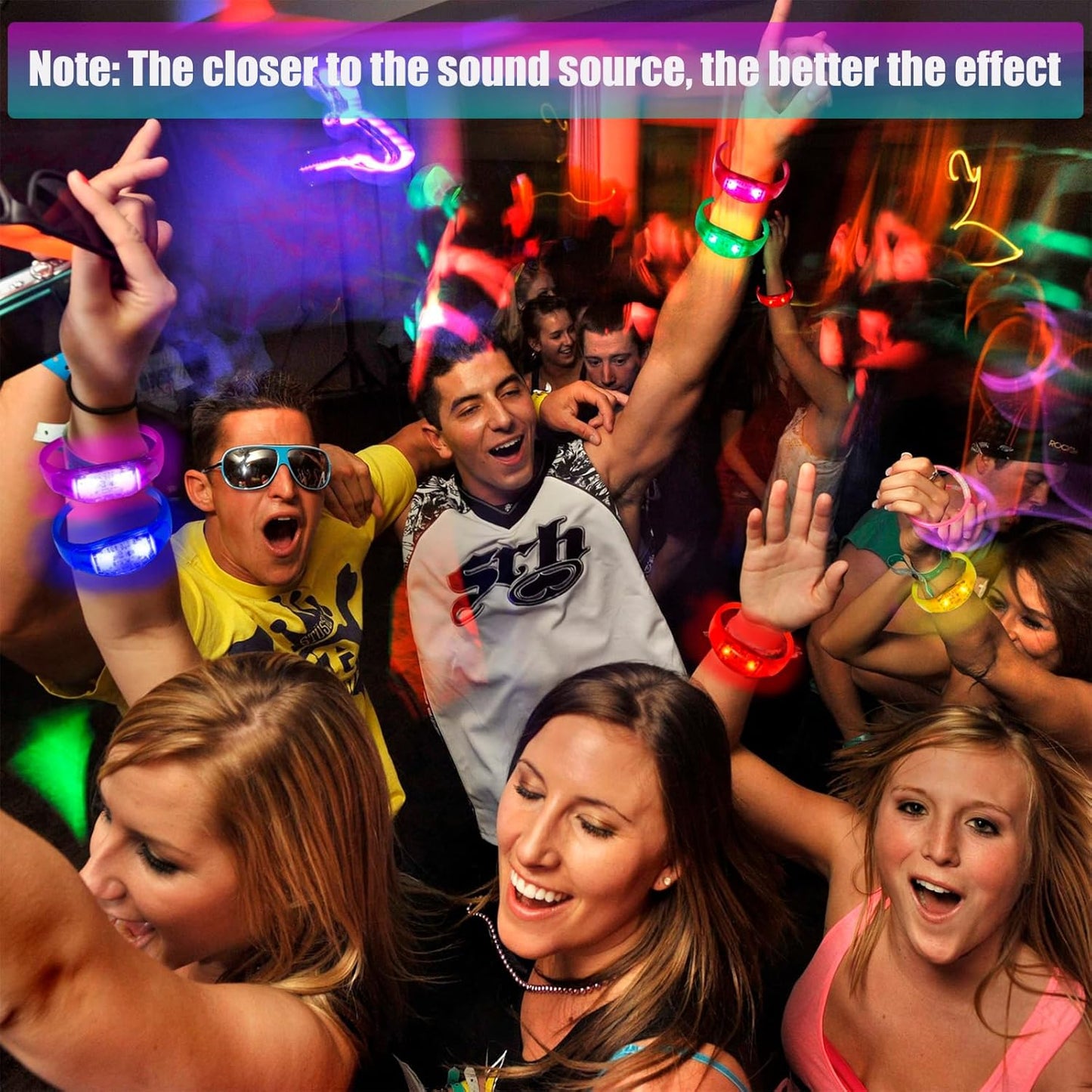 100 Pcs LED Bracelets Sound Activated with Flashing LED Strobe Music Control Light Up Bracelets for Rave, Game Prizes, Birthday Party Favor,Valentine's Day gift