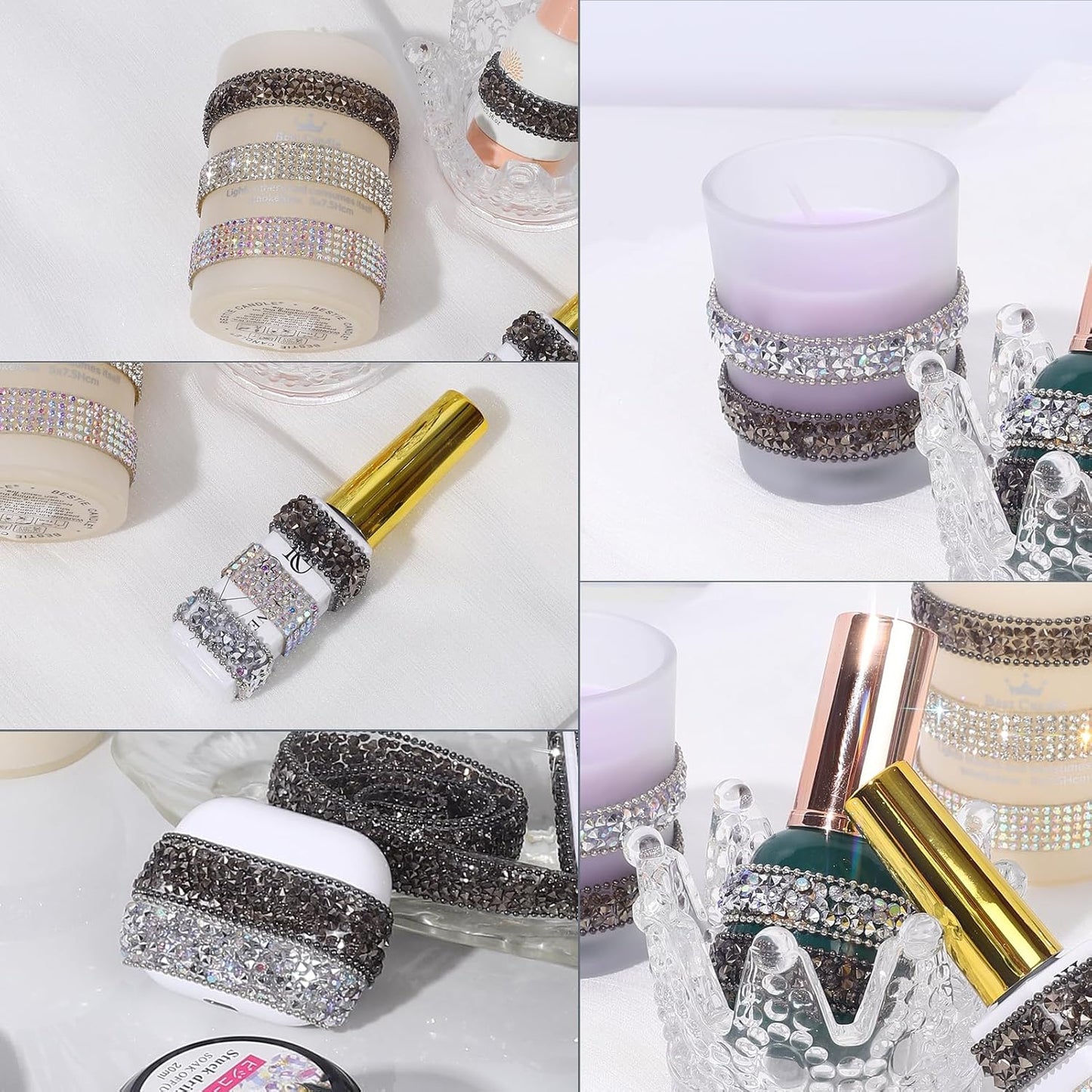 Rhinestone Ribbon 6 Yards Self Adhesive Rhinestone Strips Diamond Ribbon Sticker Crystal Roll Glitter Bling Rhinestones Tape for Crafting DIY Art Decoration (Jet Hematite,0.4 Inch)