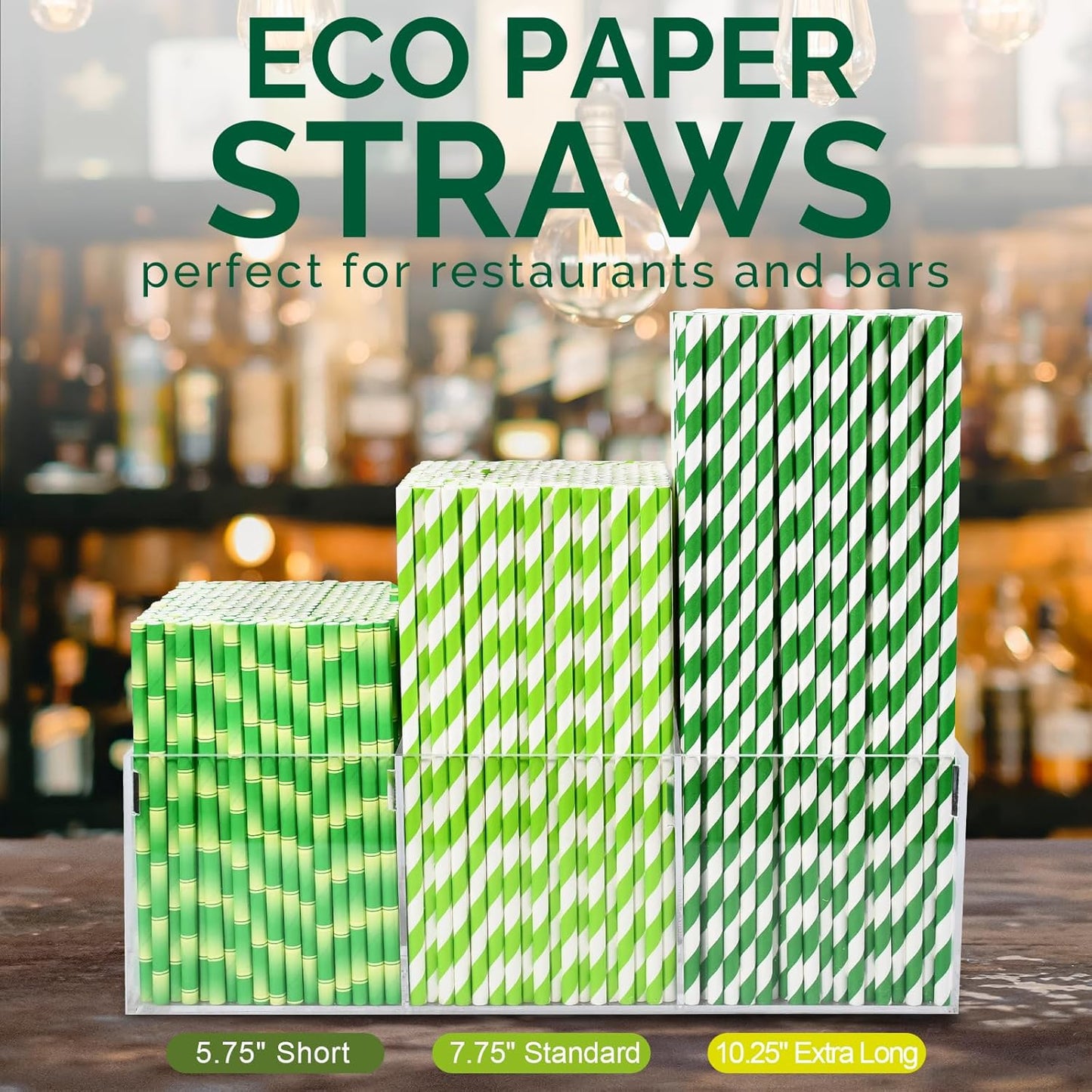 Eco-friendly 10.25 Inch Long Disposable Paper Drinking Straws 6mm Wide [100 Pack] - Green/White Striped