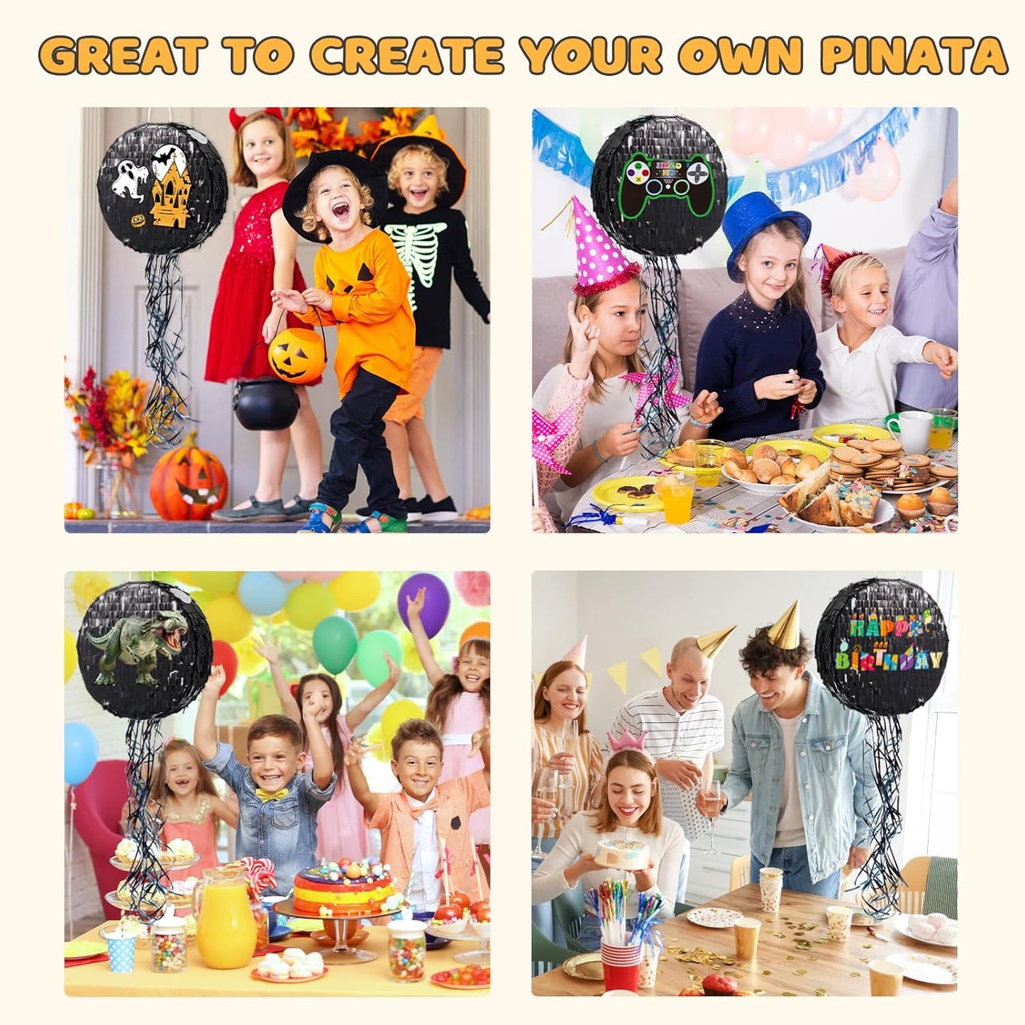 WERNNSAI Black Round Pinata for DIY - Halloween Black Moon Pinata for Kids DIY Birthday Party Disco Decoration for Adult Night Party Supplies with Confetti Bat Blindfold, 12.2”x 12.2”
