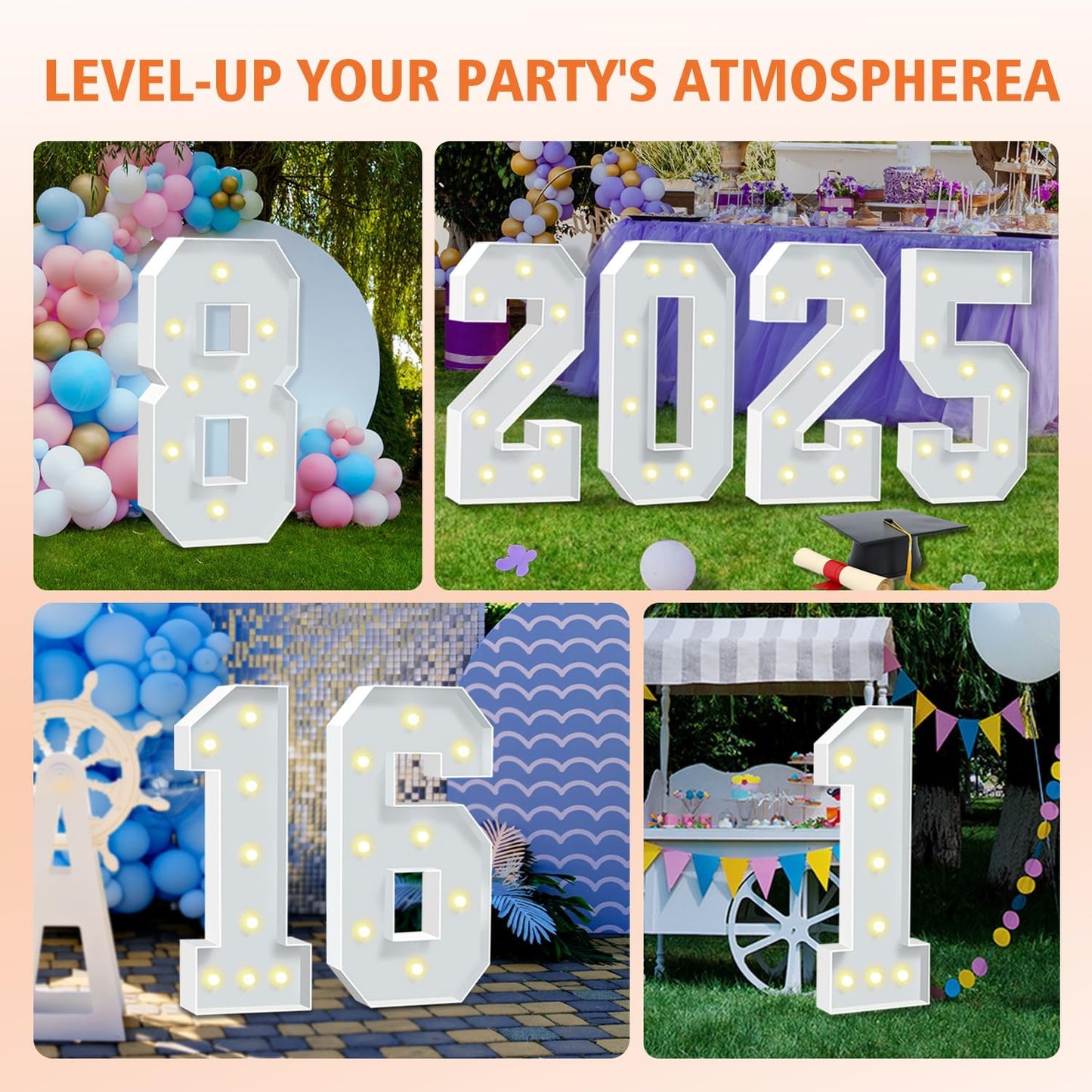 3FT Marquee Numbers 10, Large Light Up Numbers 10th Birthday Decorations for Girls Boys, Cardboard Number for Women Men Anniversary Party Decor Backdrop, DIY Foam Board Mosaic Number Sign