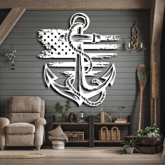 lunwall Metal Anchor Wall Decor, Anchor Metal Sign, Metal Anchor Decor, Anchor Metal Wall Art, Metal Nautical Wall Decor, Metal Wall Decor Coastal, Anchor Wall Decor (white, 19L x 17" W / 47 x 43 cm)
