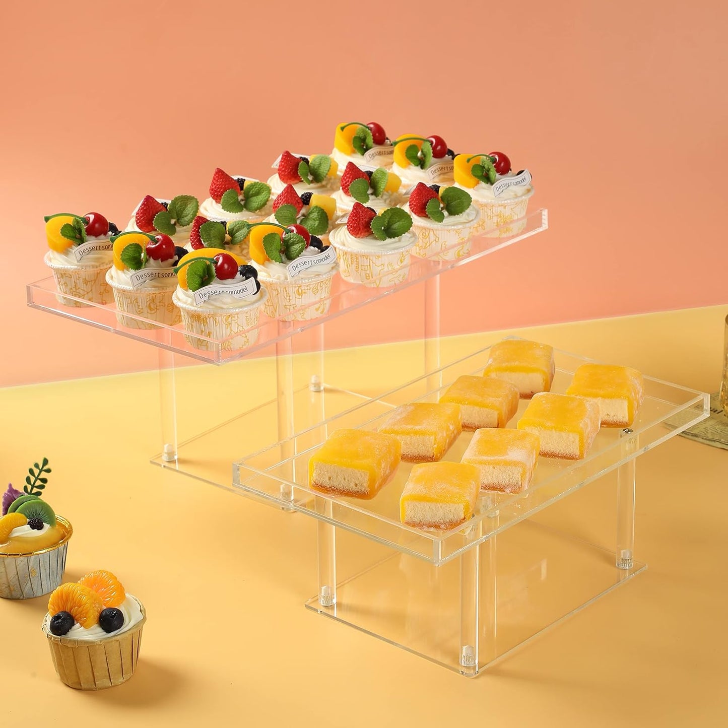 3 Pack Dessert Table Display Set, Clear Acrylic Desert Stands Buffet Risers for Cupcakes Dessert Pastry Food Treat Tier Cookie Dessert Platter Serving Trays Stand for Wedding Birthday Party