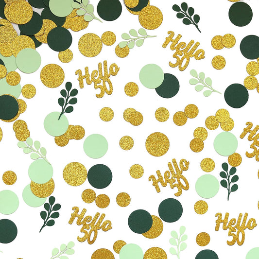 300PC Gold Glitter and Sage Green Happy 50th Birthday Decorations for Men/Women Greenery 50th Birthday Confetti for Table Fifty Party Decor Supplies