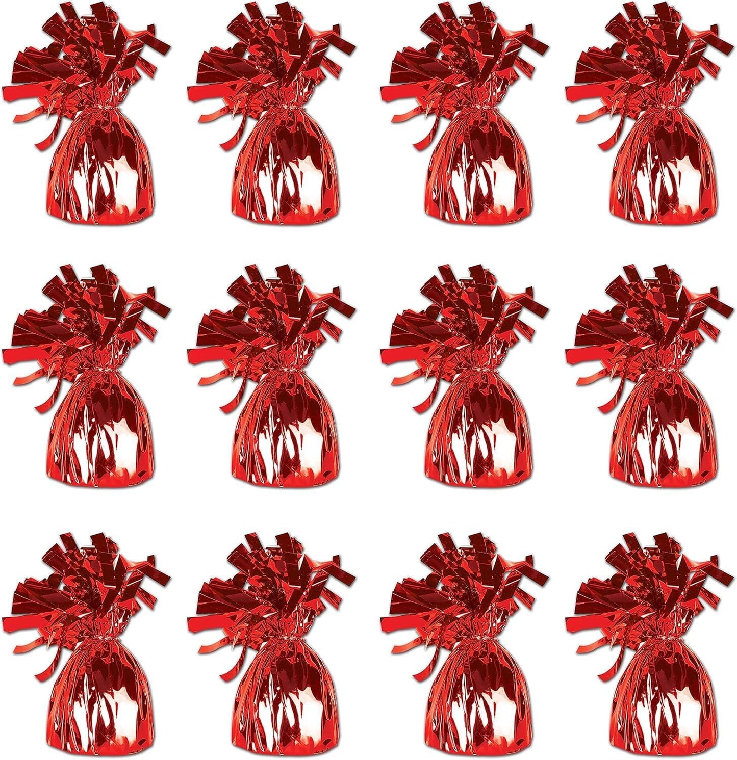 ROYALHOUSE Metallic Plastic Wrapped Balloon Weights for Party Decorations, 12 Pcs (Red)