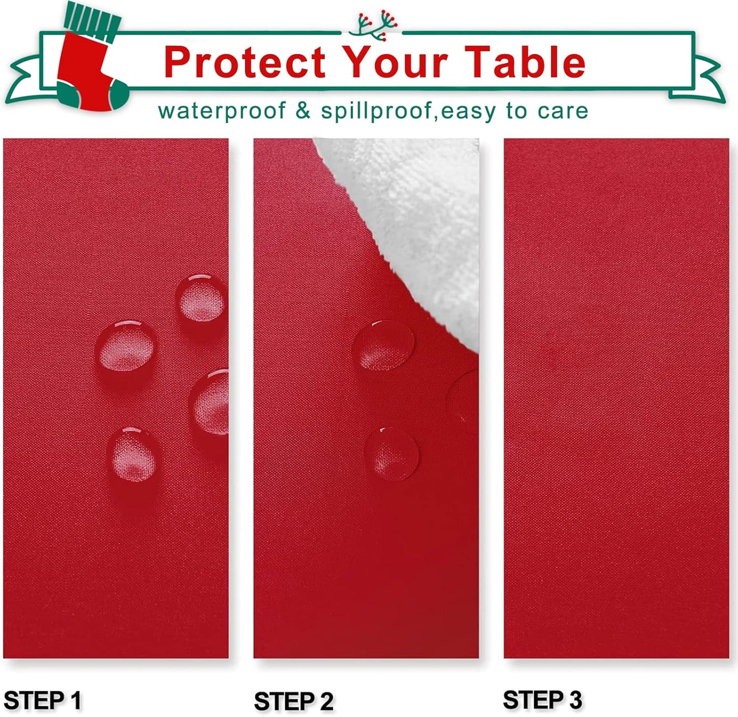 Hiasan Red Rectangle Tablecloth - Waterproof and Spillproof Washable Fabric Christmas Table Cloth for Dining Room Kitchen and Outdoor Use, 60 x 84 Inch