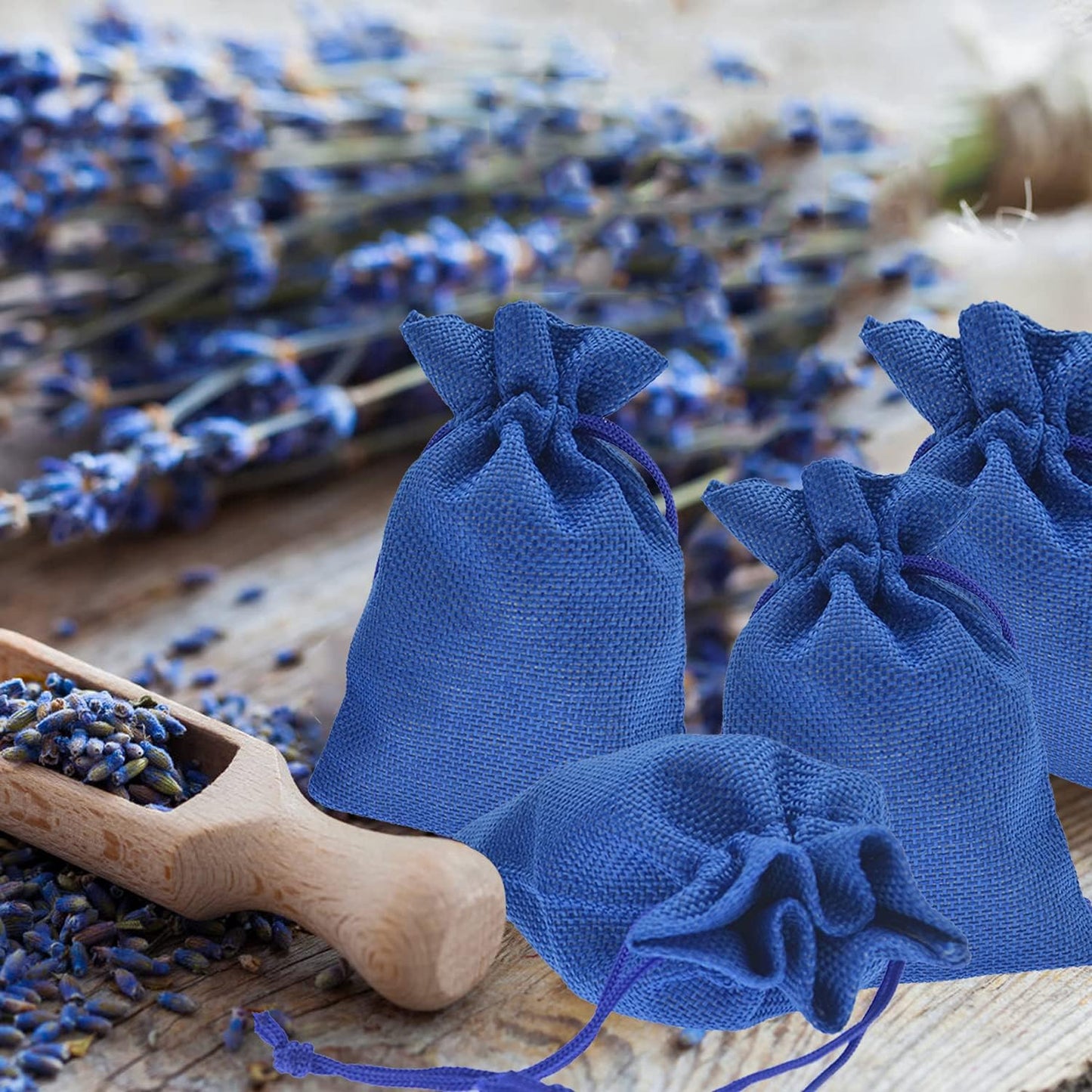 20pcs Burlap Gift Bags, 2.7 x 3.5 inch Linen Favor Drawstring Bags, Jute Baby Shower Wedding Jewelry Candy Packing Pouches (Royal Blue)