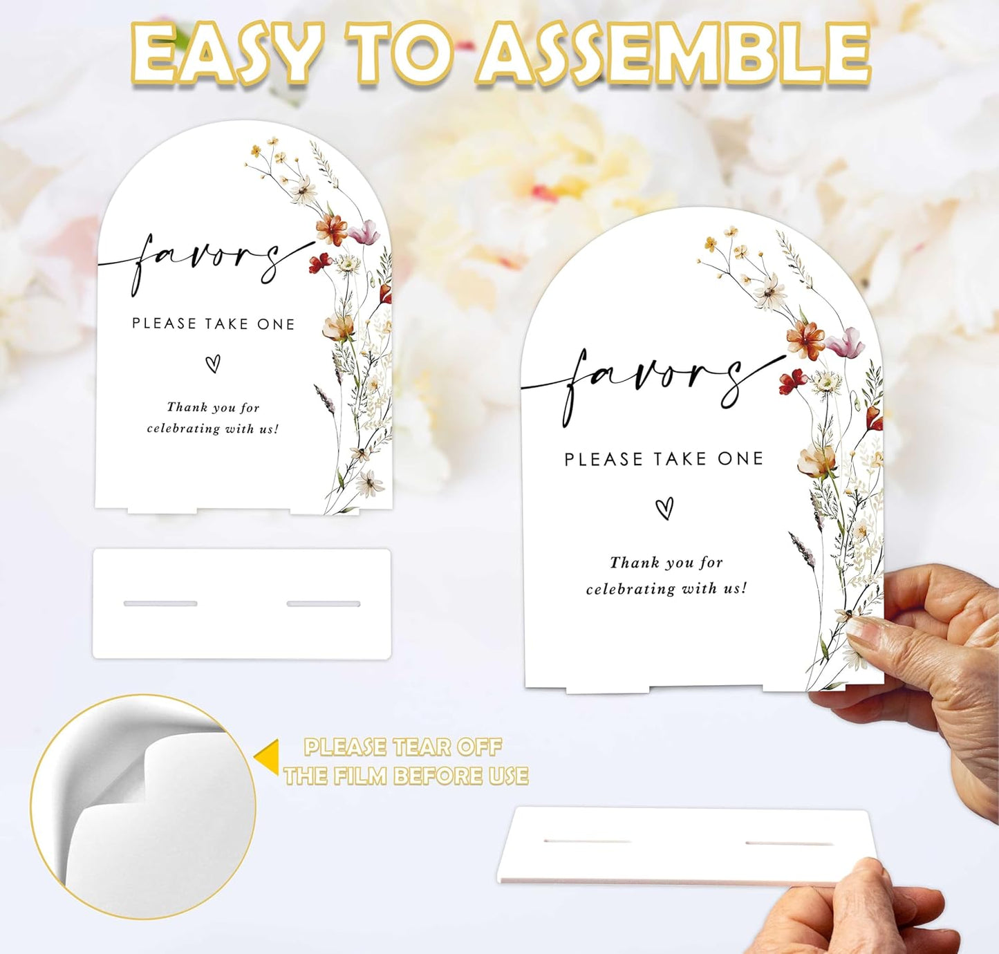 Boho Floral Favors Sign, 6 x 8 Inch White Arch Acrylic Wedding Sign with Holder, Wedding Sign for Ceremony and Reception, Wedding Decoration, Wedding Supplies - BX26