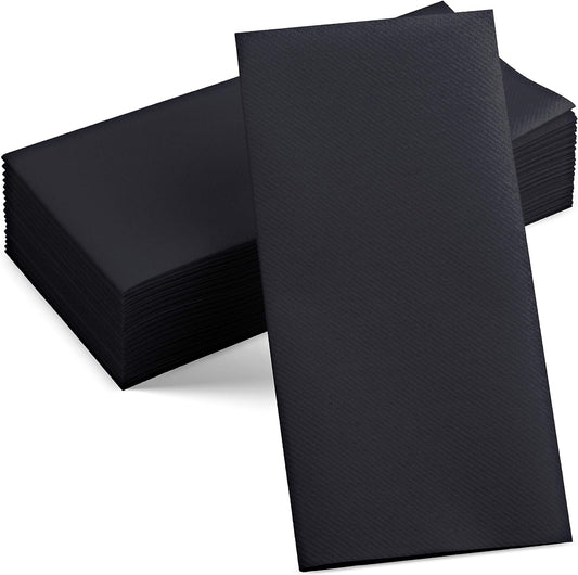 50-Pack Disposable Linen-Feel Black Napkins, 12" x 17" Cloth-Like Paper Dinner Napkins For Wedding, Bathroom, Party Or Event,