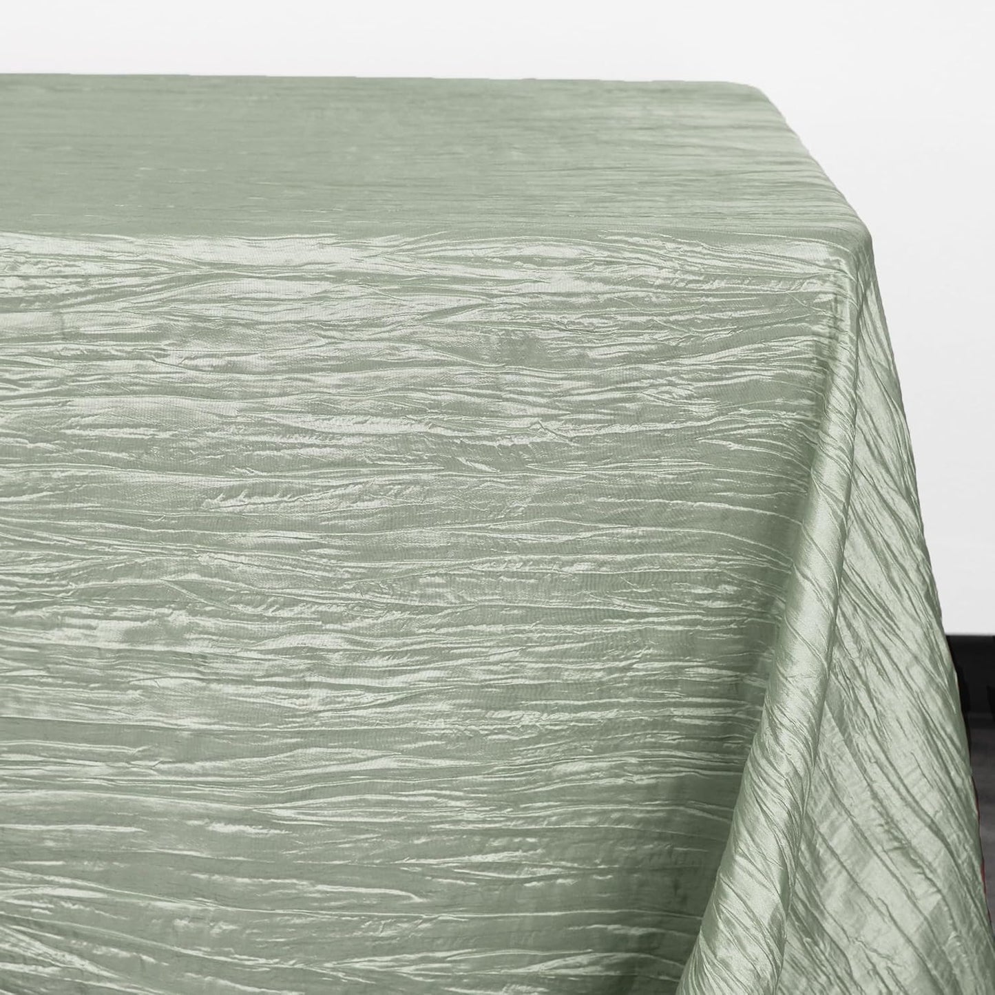 YOUR CHAIR COVERS - 90 x 156 inch Rectangular Crinkle Taffeta Tablecloth - Sage, Rectangle Table Linens for 8 ft Rectangular Tables, Wedding Crushed Table Cloth