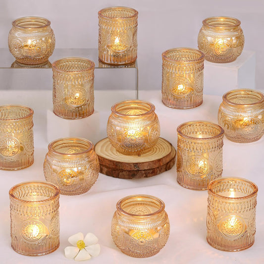 DARJEN 24Pcs Gold Votive Candle Holders - Glass Candle Holder Bulk for Table Centerpiece, Tea Lights Candle Holders for Home, Christmas Party & Wedding Shower