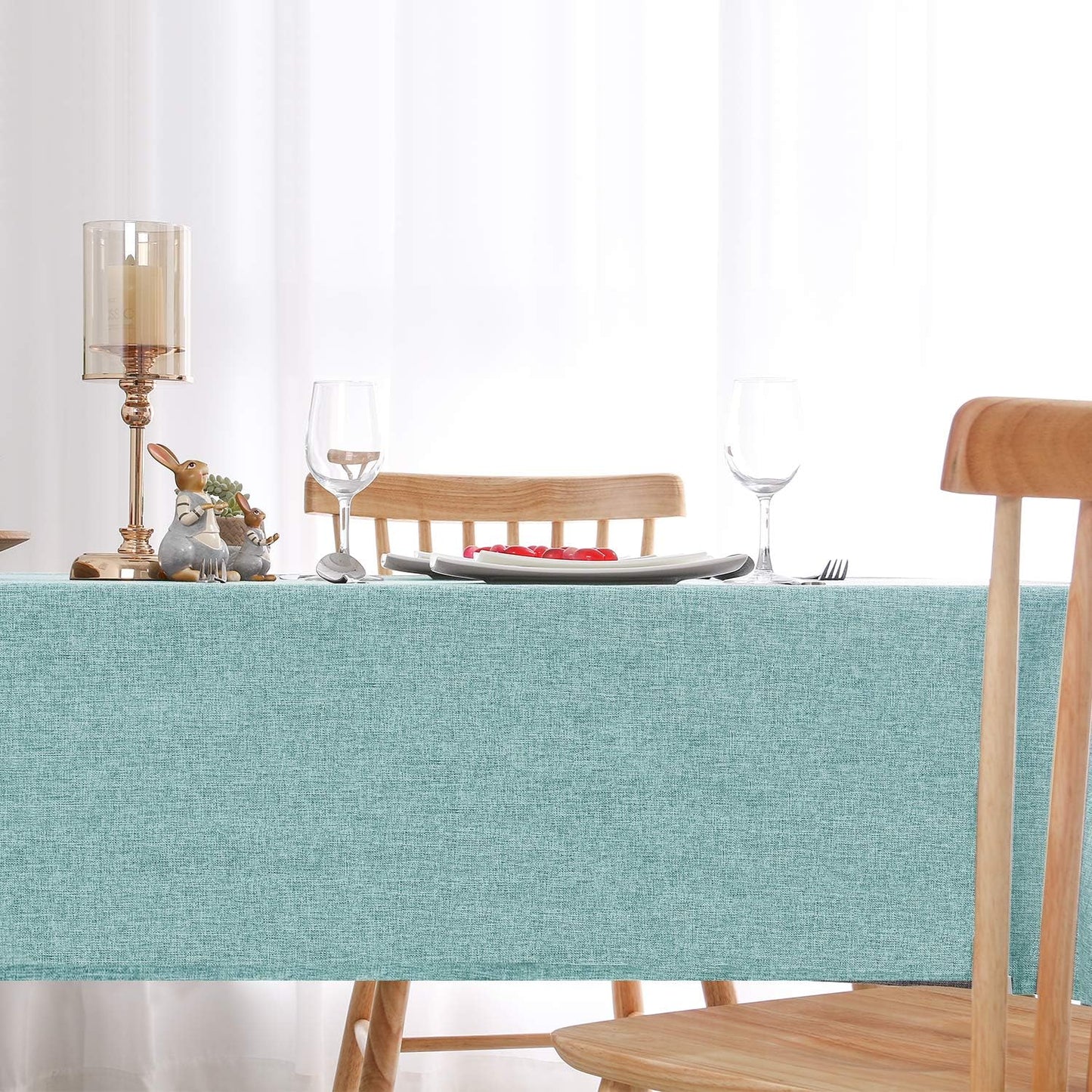 Hiasan Faux Linen Square Tablecloth - Wrinkle and Stain Resistant Washable Table Cloth for Kitchen Dining Room Holiday Table Cover for Party Dinner, Aqua, 54 x 54 Inch
