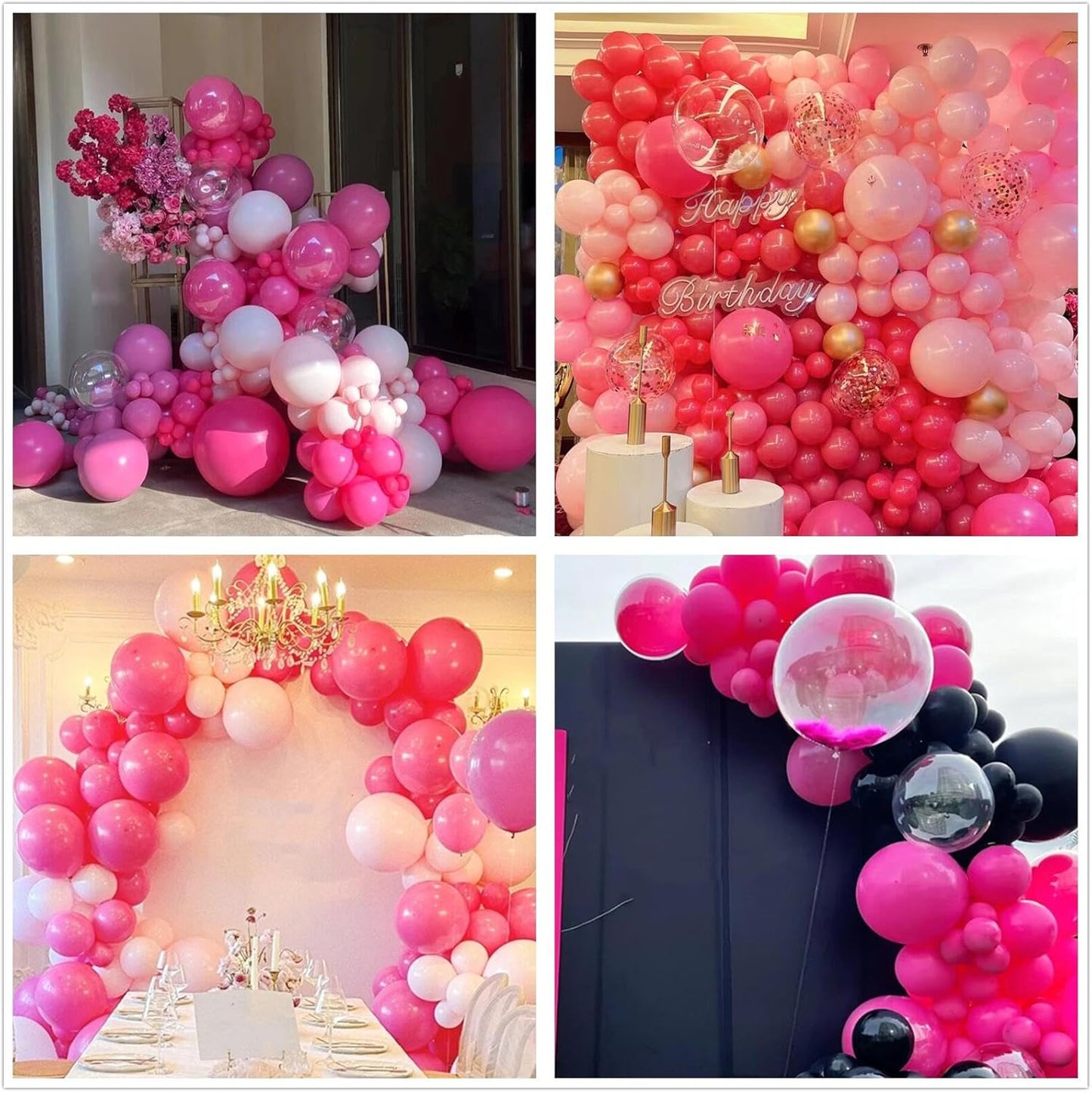 412pcs Hot Pink Balloon Garland Arch Kit 18 12 10 5 Inch Different Sizes Matte Latex Balloons for Valentine's Day Baby Shower Birthday Wedding Princess Theme Party Decoration
