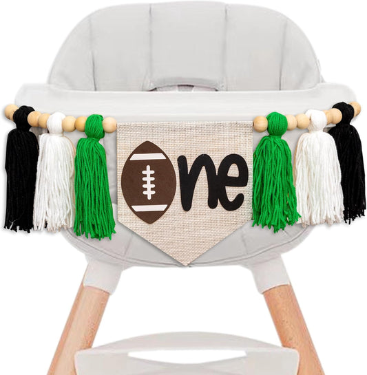 Gostman Football One High Chair Banner - Handmade Football Theme Tassel Garland Banner, First Birthday Party Decoration for Baby Boy (Football Tassel Banner)