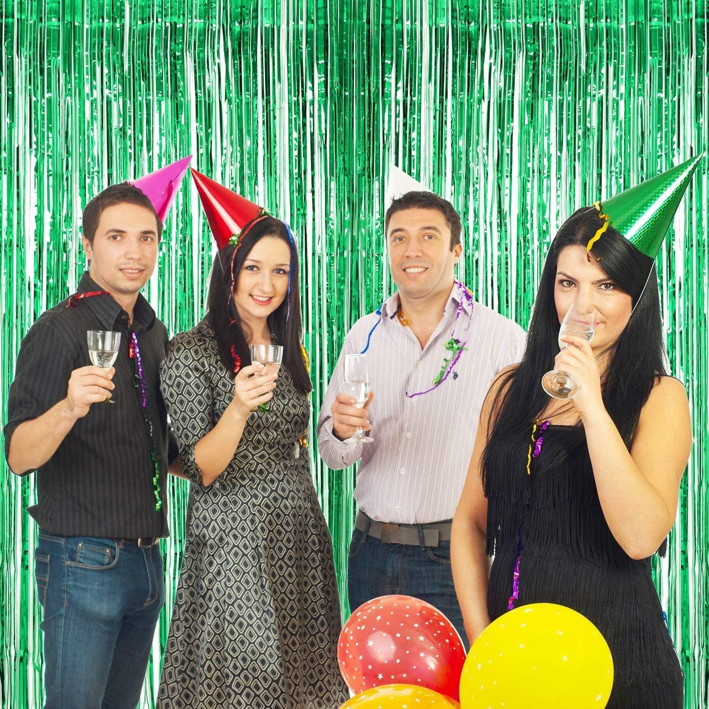 BEISHIDA 2 Pcs Green Door Streamers Tinsel Curtain Party Streamers Backdrop Fringe Foil Wall Background for Birthday Halloween Christmas Wedding Party Decoration(3.28 ft x 6.56 ft)