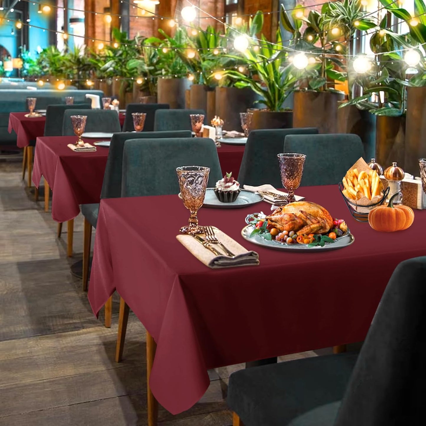 sancua 2 Pack Burgundy Tablecloth 60 x 102 Inch, Rectangle 6 Feet Table Cloth - Stain and Wrinkle Resistant Washable Polyester Table Cover for Dining Tables, Buffet Parties and Camping