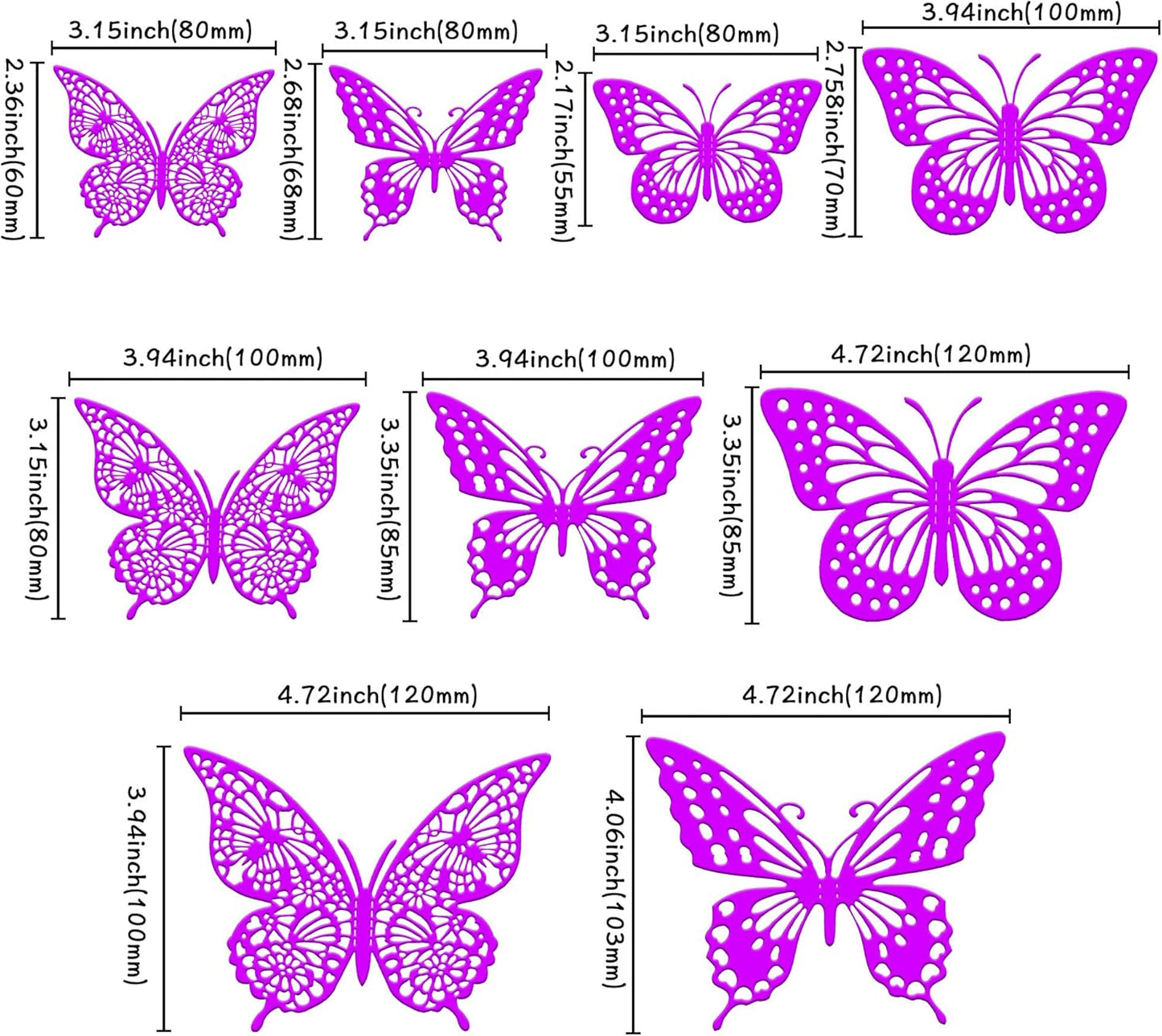 Gyufise Metallic Purple Butterfly Cupcake Toppers Hollow Art 3D Butterfly Cake Toppers Decorations Baby Shower Wedding Anniversary Kids Birthday Party Cake Wall Decorations Supplies 36Pcs