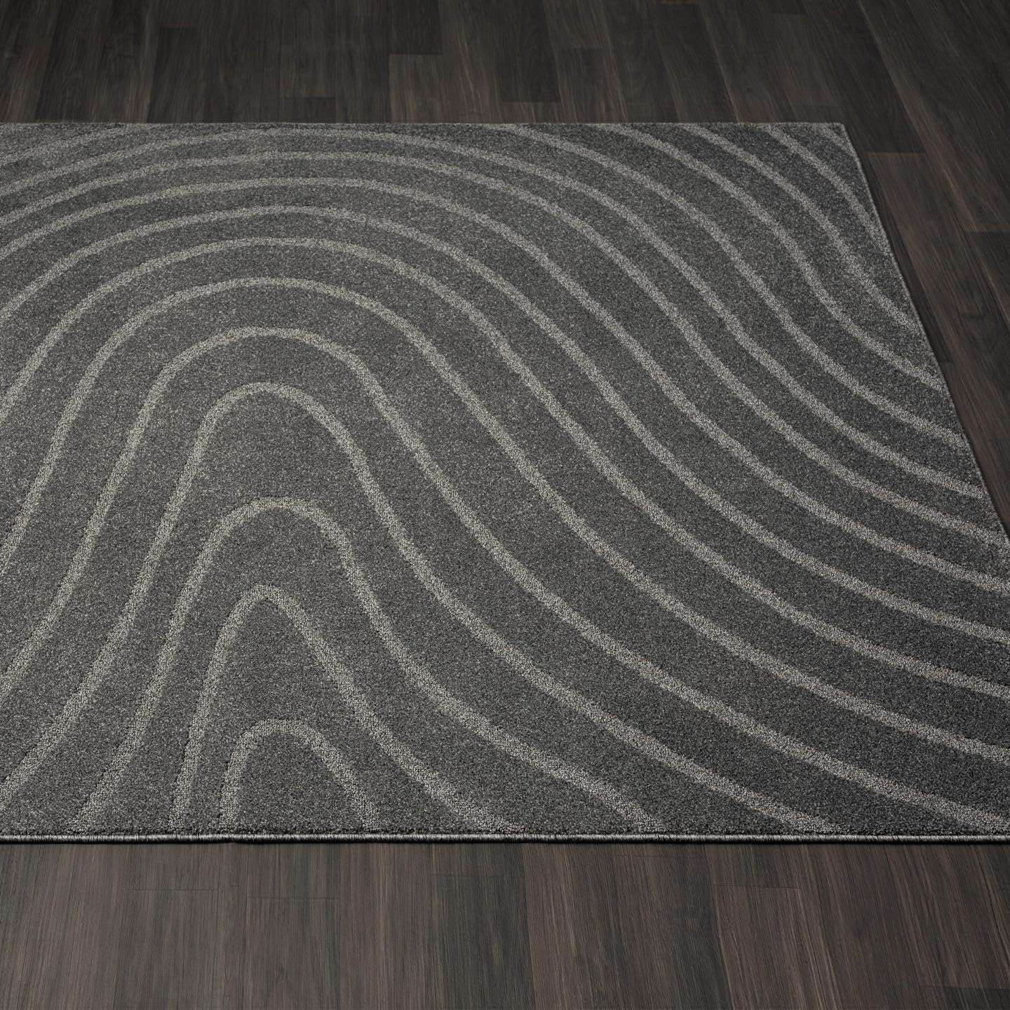 LUXE WEAVERS Modern Geometric Wave Anthracite 9x12 Area Rug