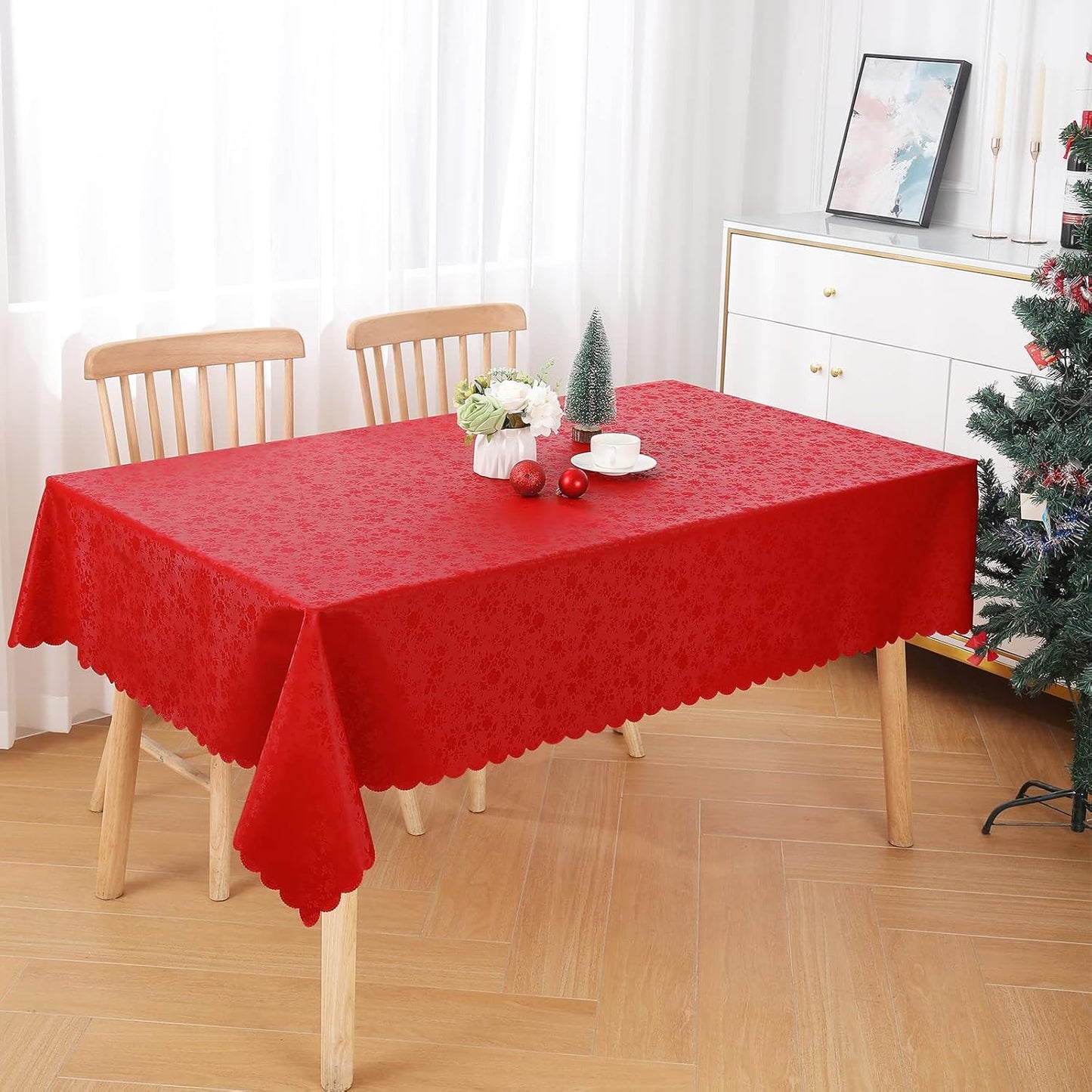 Smiry Rectangle Table Cloth, Waterproof Heavy Duty Vinyl Tablecloths, Wipeable Washable Table Cover for Kitchen and Dining Room (Red, 52" X 70")