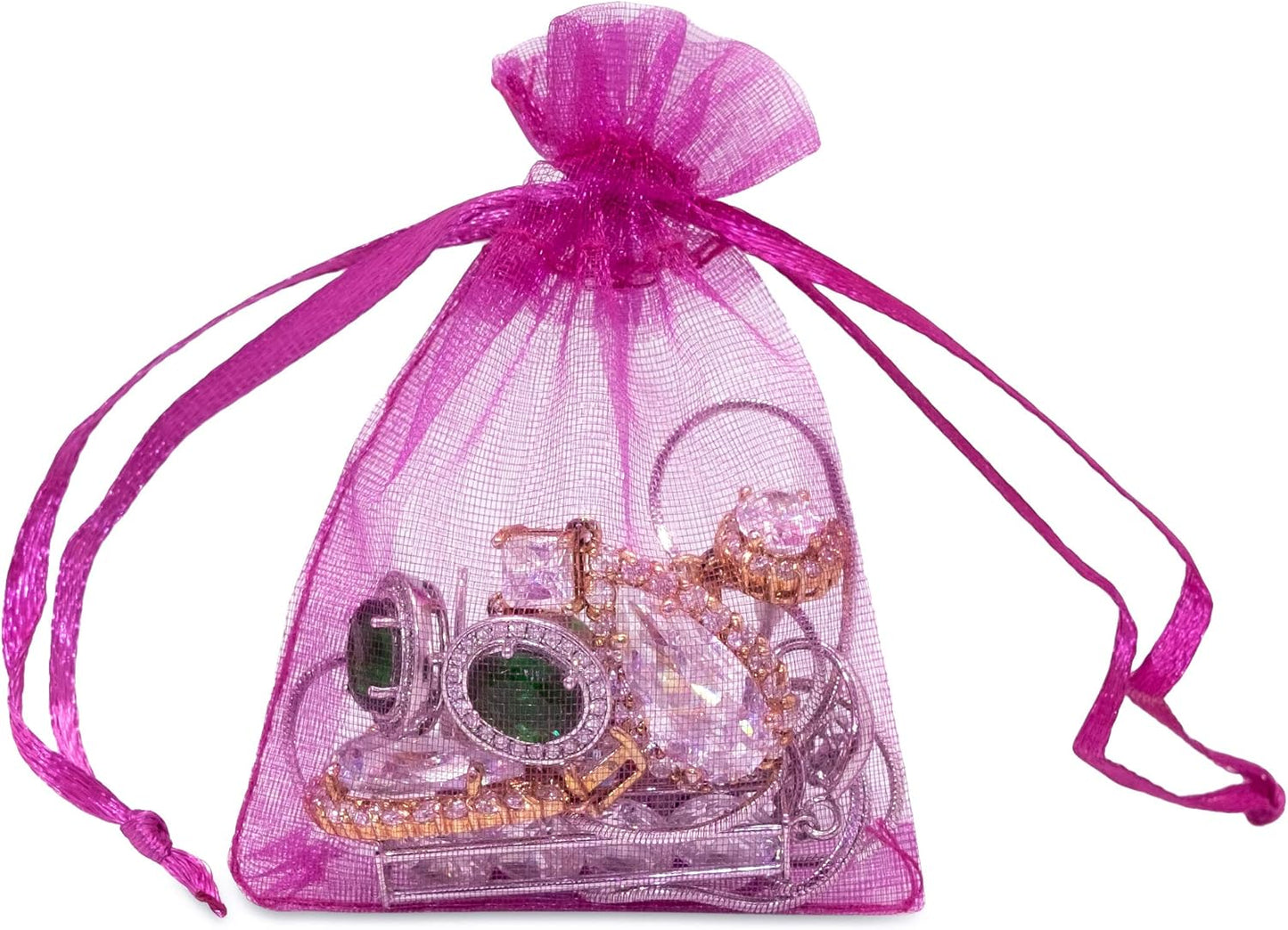 TheDisplayGuys 48-Pack 2" x 2-3/4" Hot Pink Sheer Organza Gift Bags with Drawstring, Jewelry Candy Treat Wedding Party Favors Mesh Pouch