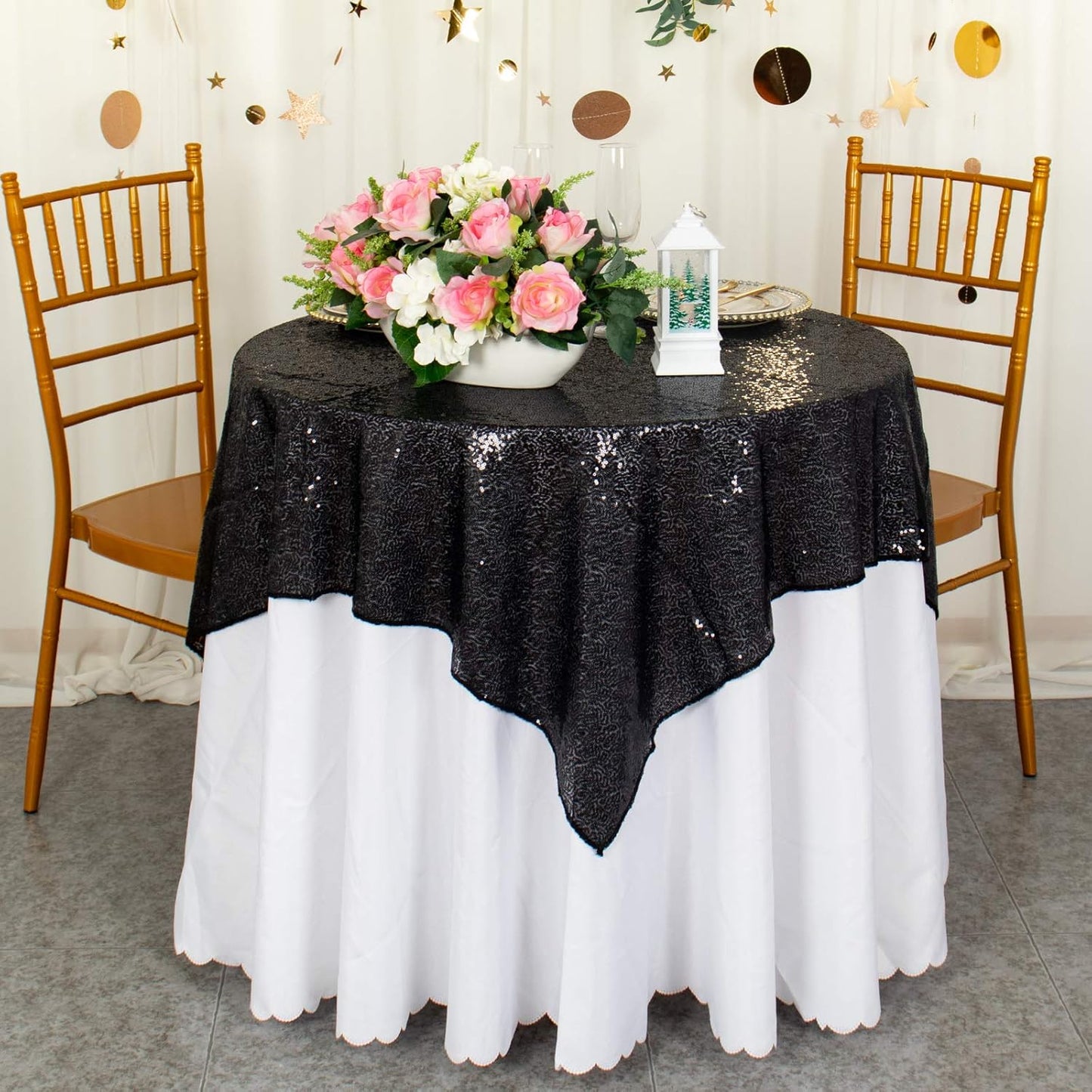 ShinyBeauty Sequin Tablecloth Table Linen Table Cover Table Overlays for Wedding Party Decor Backdrops -1122S (36x36, Black)
