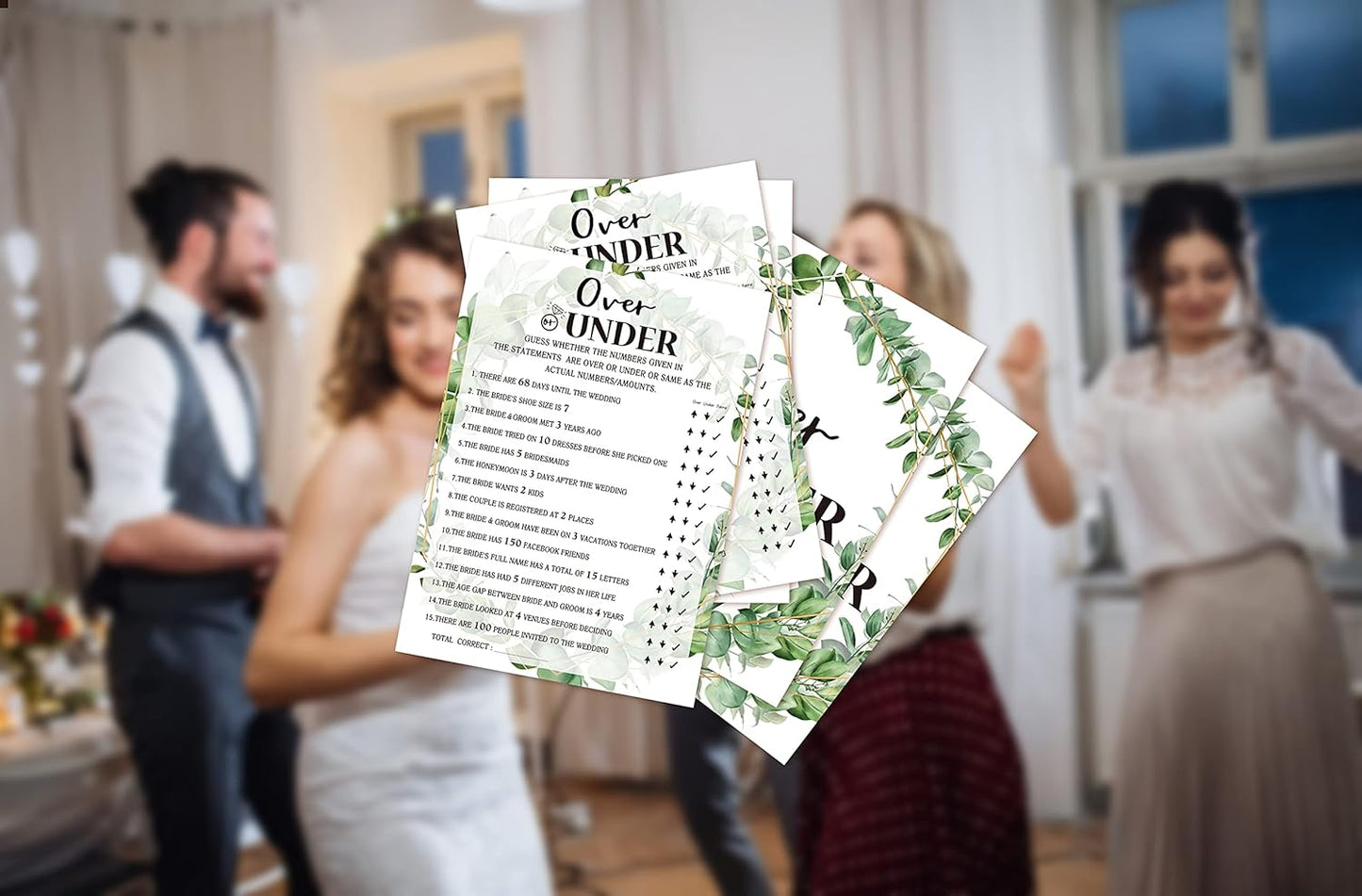 Bridal Shower Game - Over or Under, Tropical Jungle Theme Engagement Party Set of 30 Cards (Leaf009)