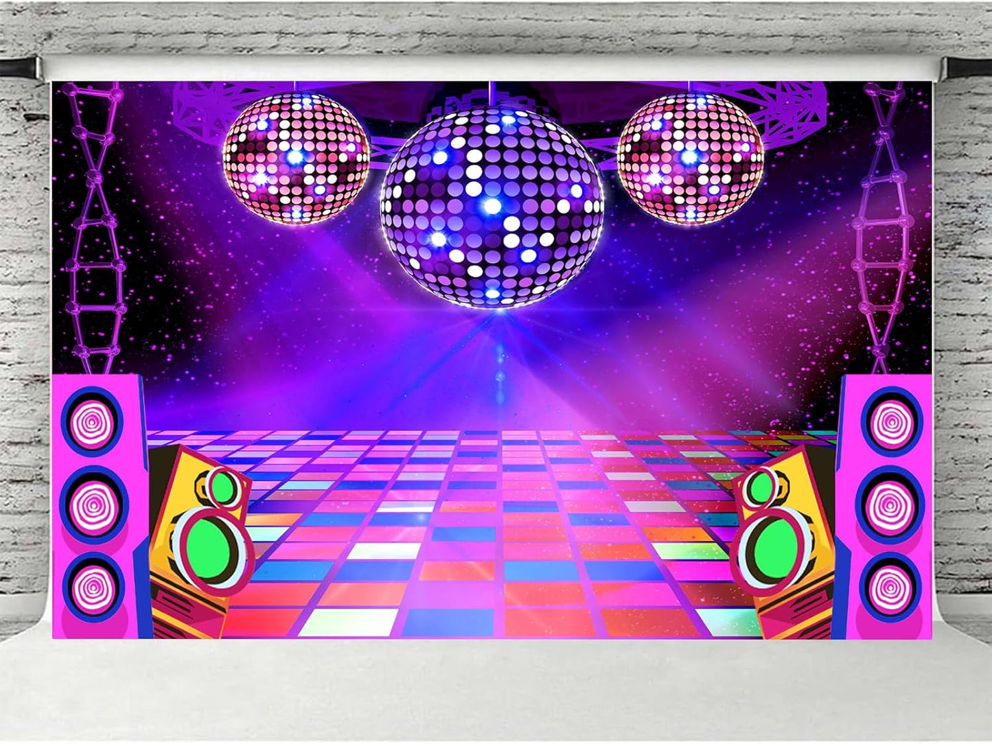Dance Party Backdrop Retro 80s 90s Theme Stage Dance Ball Music Birthday Party Decoration DJ Photography Background 8 x 6 ft for Baby Shower Picture Photo Shoot Polyester Fabric, Blue