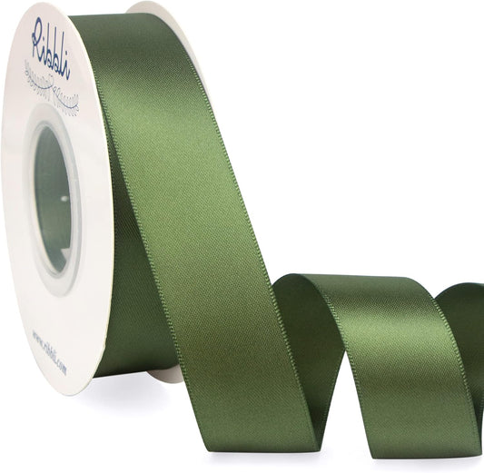 Ribbli Moss Green Satin Ribbon,Double Faced Satin 1 inch x Continuous 25 Yards,Use for Bows Bouquet,Gift Wrapping,Wedding Decoration,Floral Arrangement