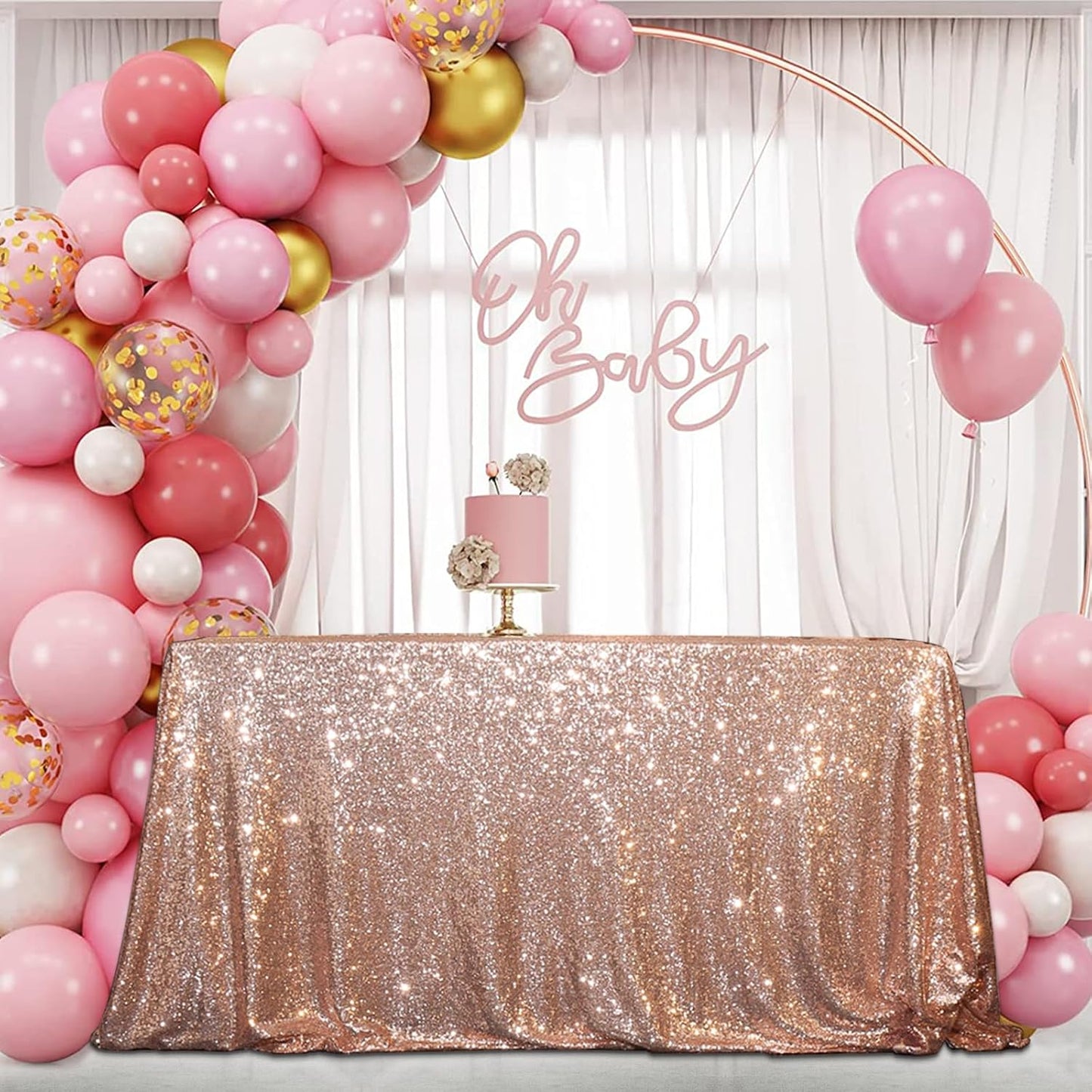 SquarePie Sequin Tablecloth 50 x 72 Inch Rose Gold Sparkly Table Cloth for Wedding Party