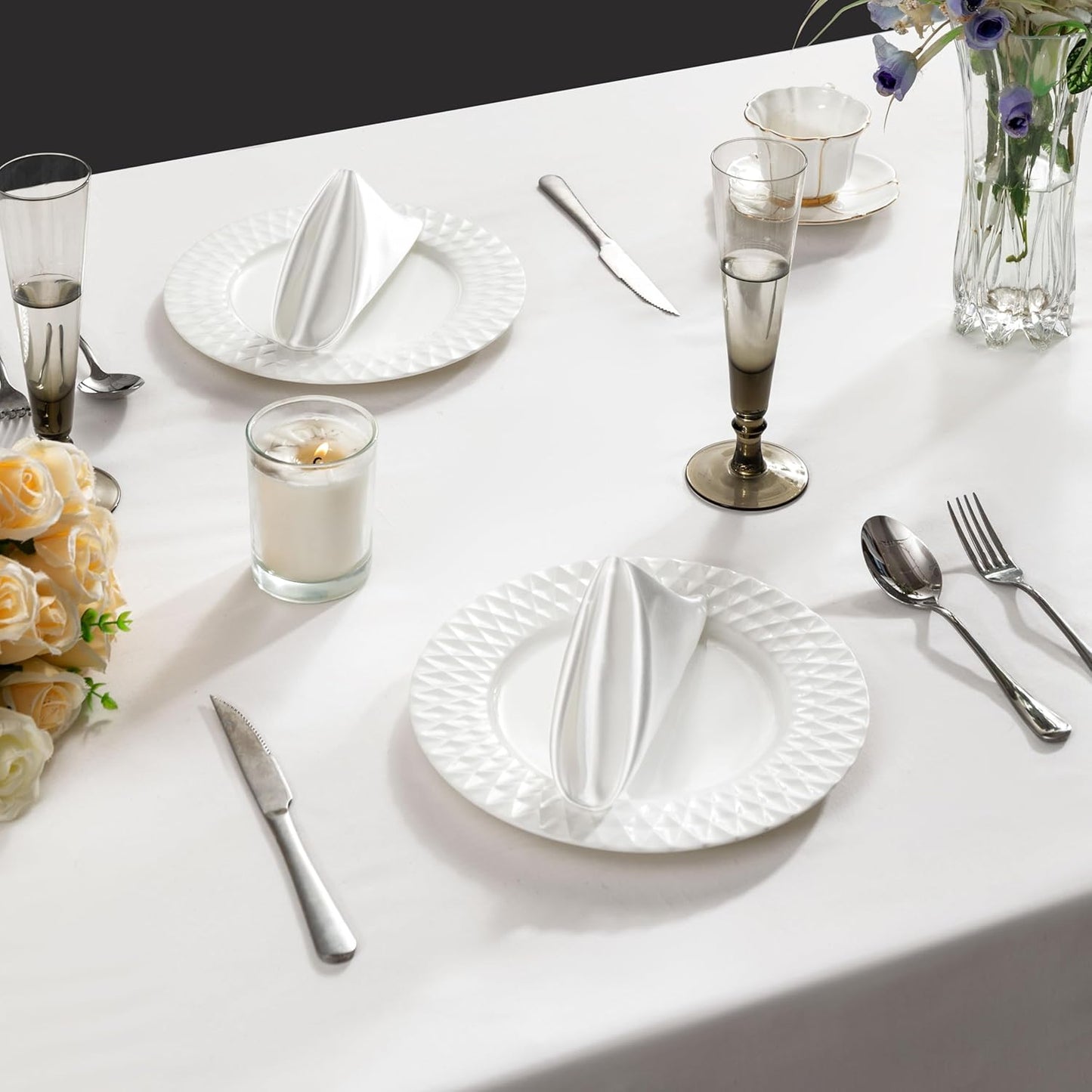 36 Pack Square Satin Dinner Napkins, 16x16 Inches Silky Soft Smooth Table Cloth Napkins for Restaurant Weddings Banquet Party Decoration, White