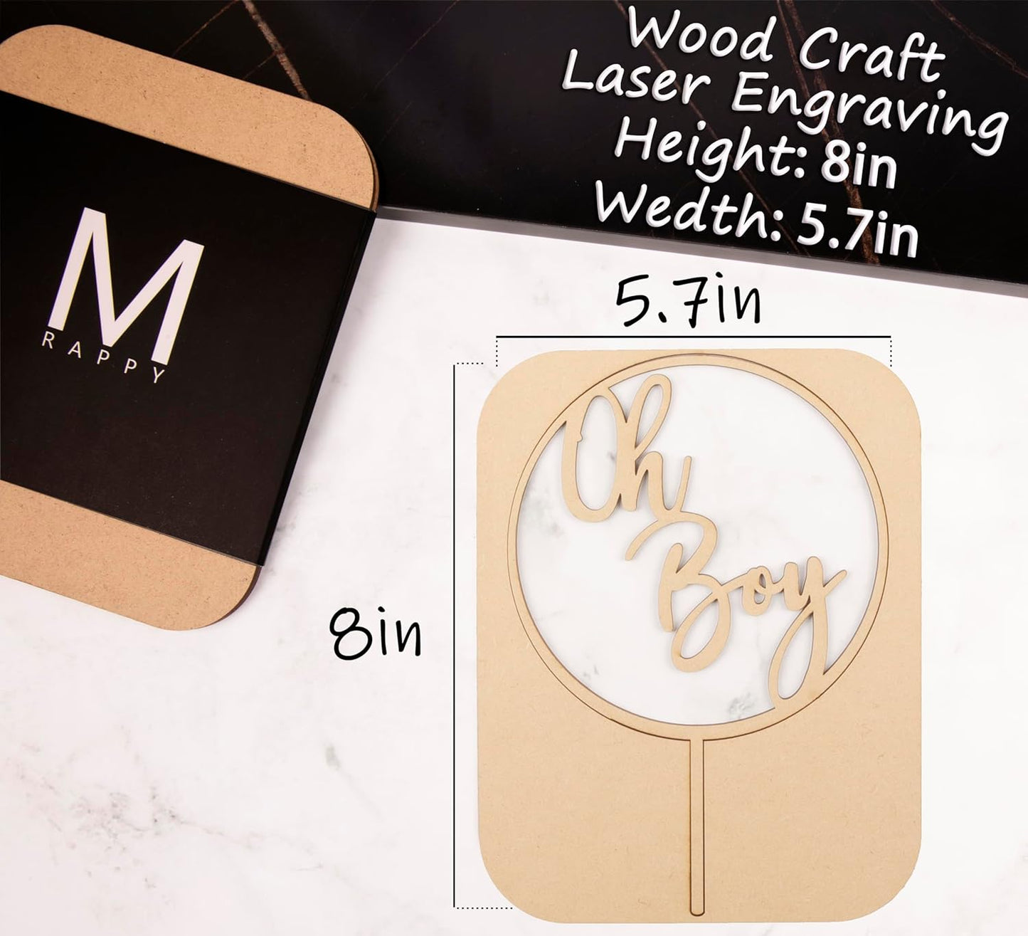 Oh Boy Cake Topper - Wooden Oh Boy Baby Shower Cake Decorations - Baby Shower Cake Topper for First Birthday/Gender Reveals Party, Photo Booth Props