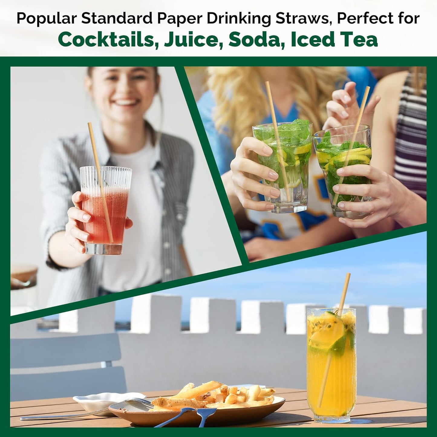 [1000 Count] Disposable Paper Drinking Straws, Brown Kraft, 7.75" x0.24" - Eco-friendly