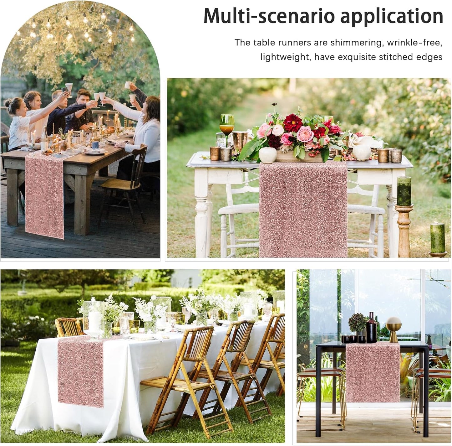 10 Packs 12 x 72 inches Sequin Table Runner, Rose Gold Glitter Table Runner for Birthday Party Supplies Wedding Engagement Baby Shower Holiday Celebration Event Decorations