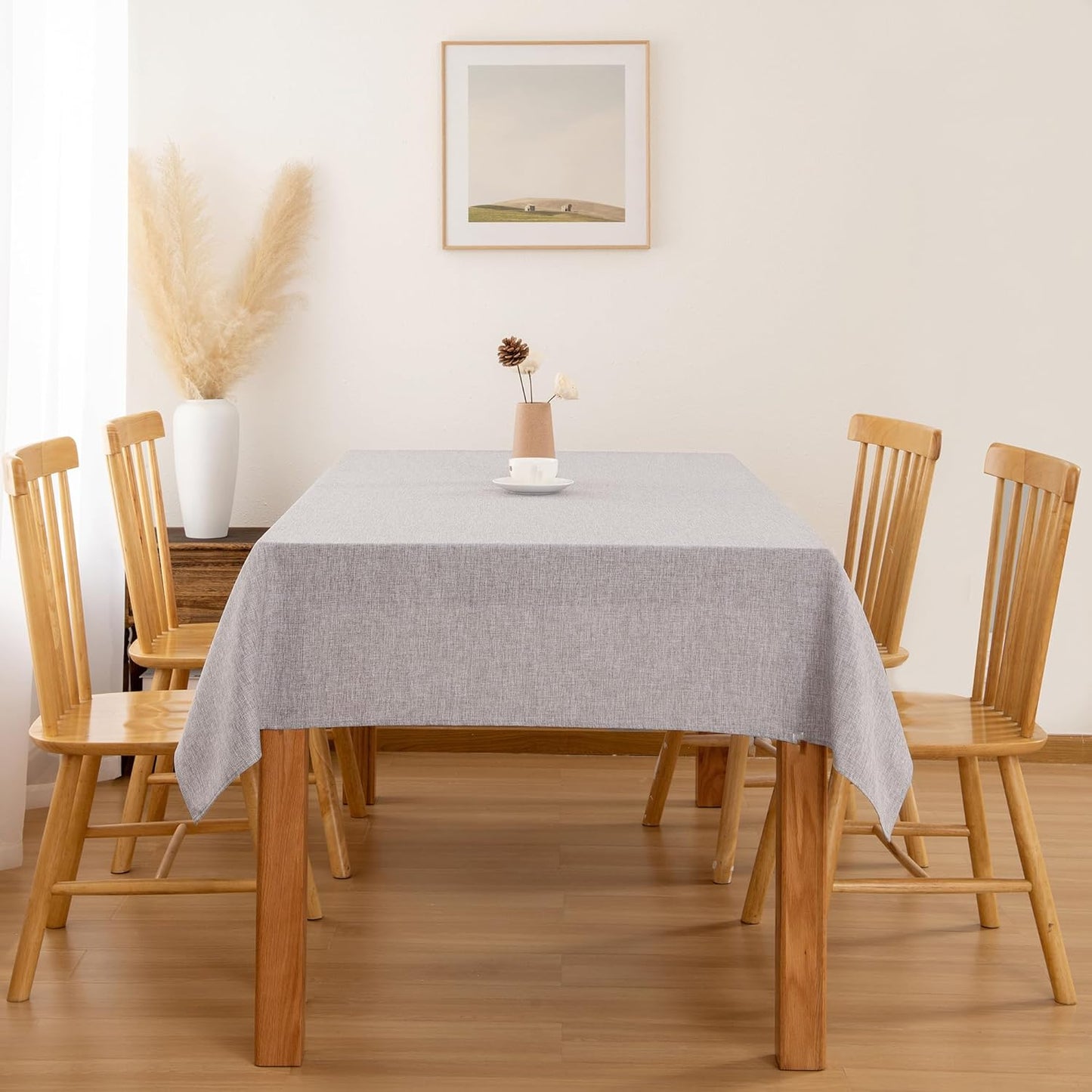 Hiasan 2 Pack Faux Linen Rectangle Tablecloth - Wrinkle and Stain Resistant Washable Table Cloth for Kitchen Dining Room Holiday Table Cover for Party Dinner, Stone, 70 x 108 Inch