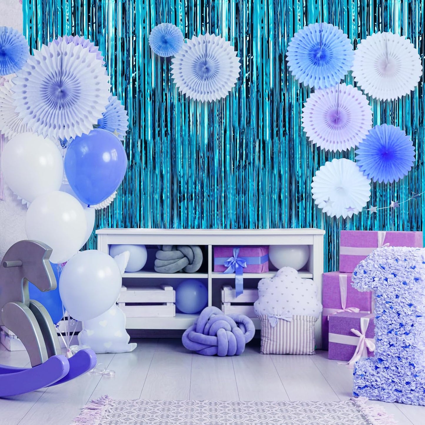 Crosize 2 Pack 3.3 x 9.9 ft Blue Foil Fringe Curtains Party Decorations, Blue Tinsel Curtain Backdrop for Parties, Door Streamers, Glitter Streamer Fringe Backdrop for Birthday Decoration