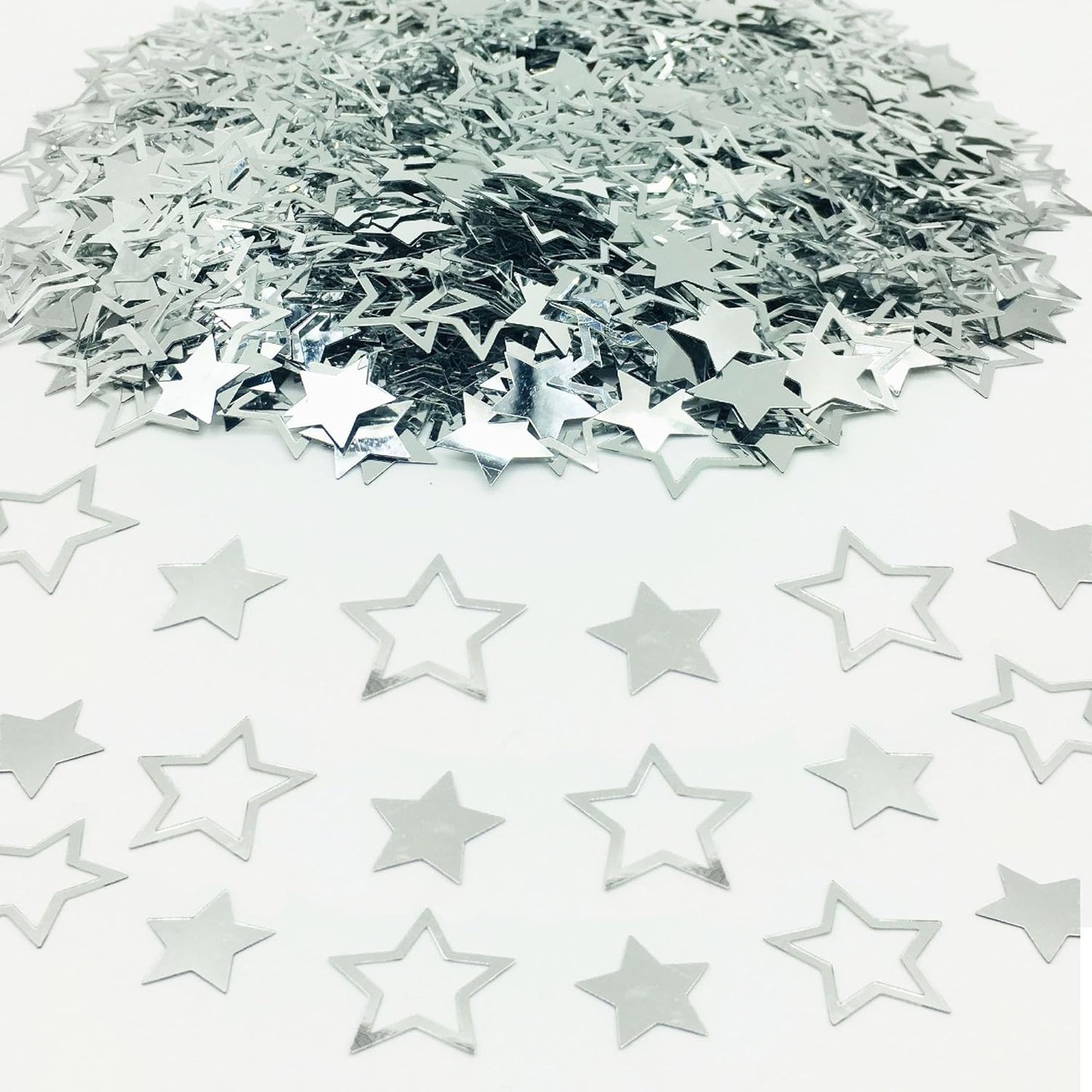 Confetti Star Sequins Table Confetti Metallic Foil Sprinkles or DIY Birthday Wedding Engagemetn Christamas New Year Theme Party Celebrations Favor Party Supplies(Silver,2 SIZE)