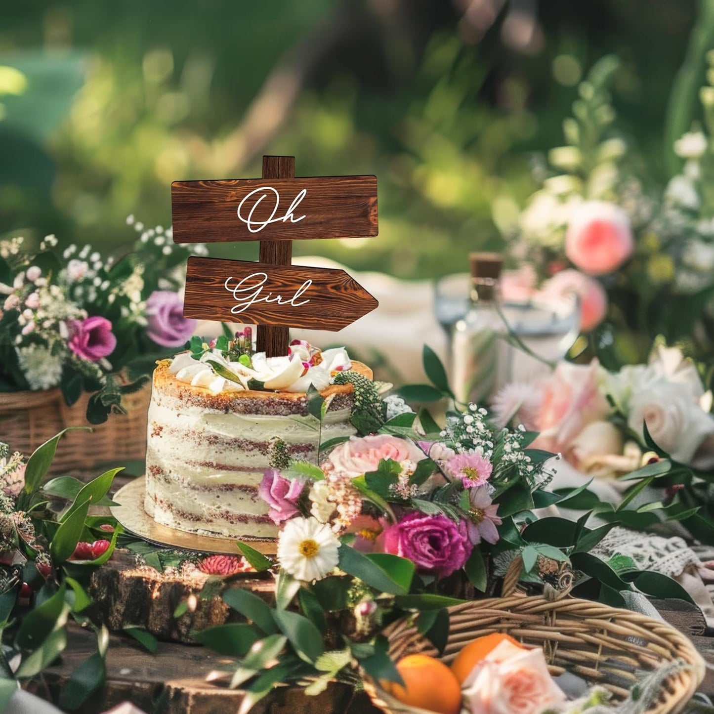 Rustic Oh Girl Cake Topper in Wood Baby Shower Gender Reveal Party Cake Decoration