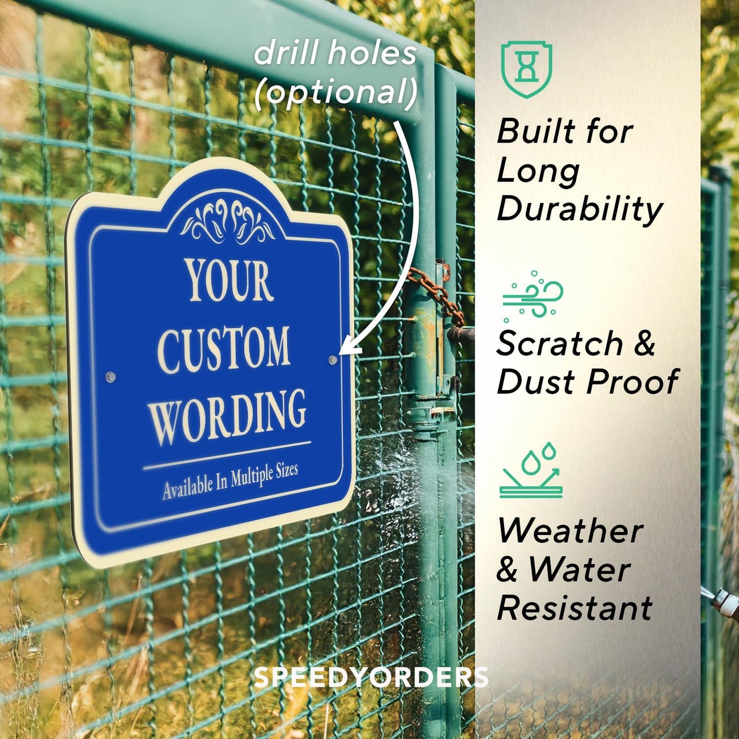 Custom Decorative Outdoor Metal Sign - Personalized Aluminum Driveway Sign, Waterproof, Made In USA - Design 1 Blue Steel 10x7 In