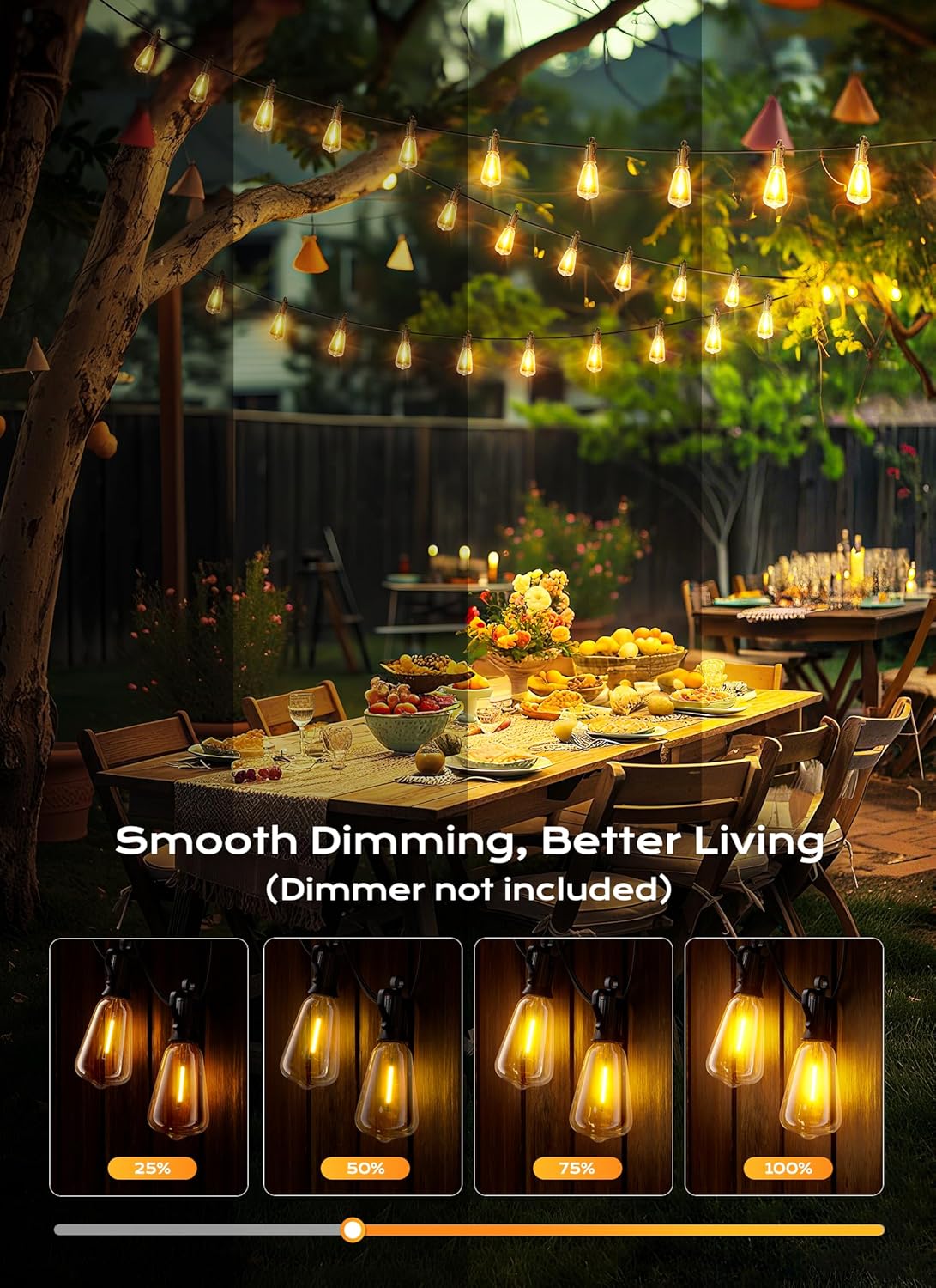 Brightown Outdoor String Lights, 150FT 75+2 LED ST38 LED Patio Lights Shatterproof, Dimmable IP65 Waterproof Connectable Hanging Outdoor Light for Backyard, Porch, Deck, Balcony