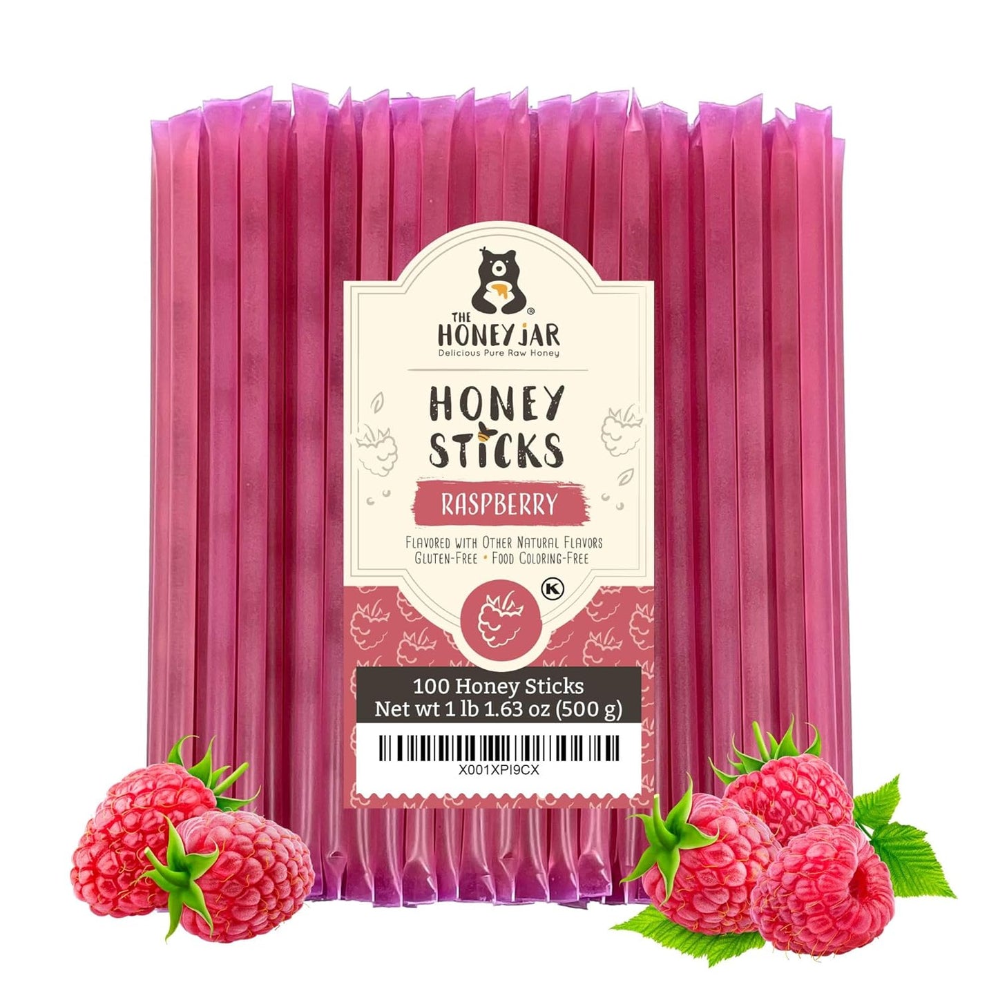 The Honey Jar Raspberry Flavored Honey Sticks - Pure Honey Straws For Tea, Coffee, or a Healthy Treat - One Teaspoon of Flavored Honey Per Stick - Made In The USA with Real Honey - (100 Count)