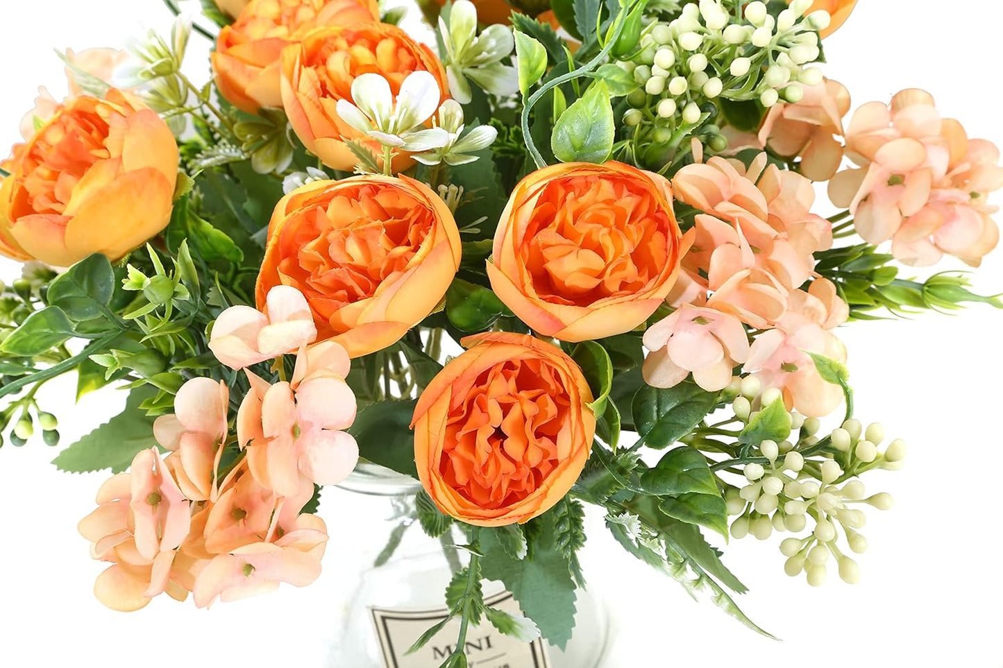 Artificial Flowers Fake Peony Silk Mini Plastic Bridal Flowers for DIY Wedding Bouquets Home Decorations 2 Packs(Orange)