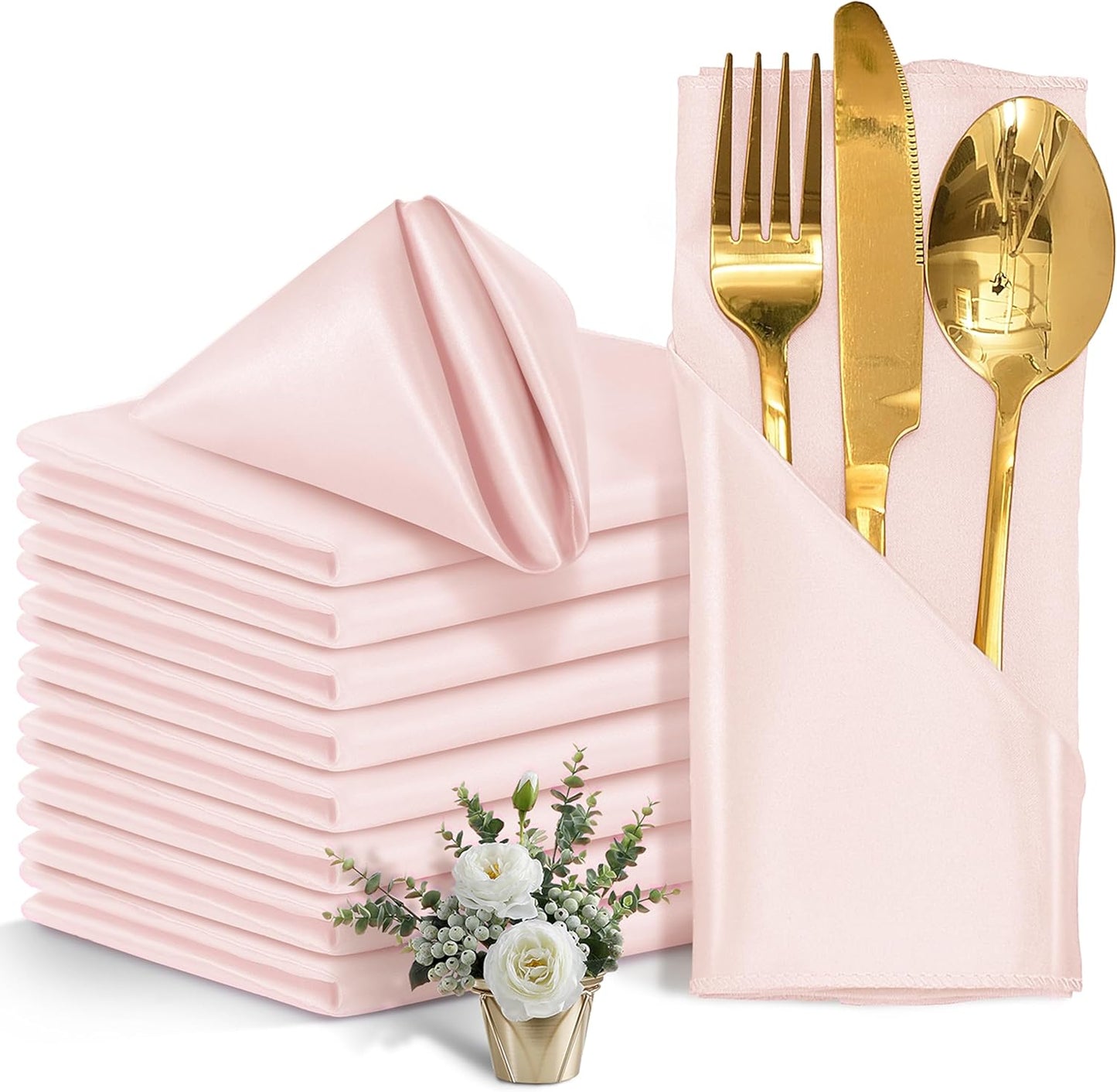 50 Pieces Light Pink Satin Napkins, 17" x 17" Square Table Napkins, Silky Soft Smooth Washable Napkins for Restaurant, Weddings, Dinner, Party Decoration